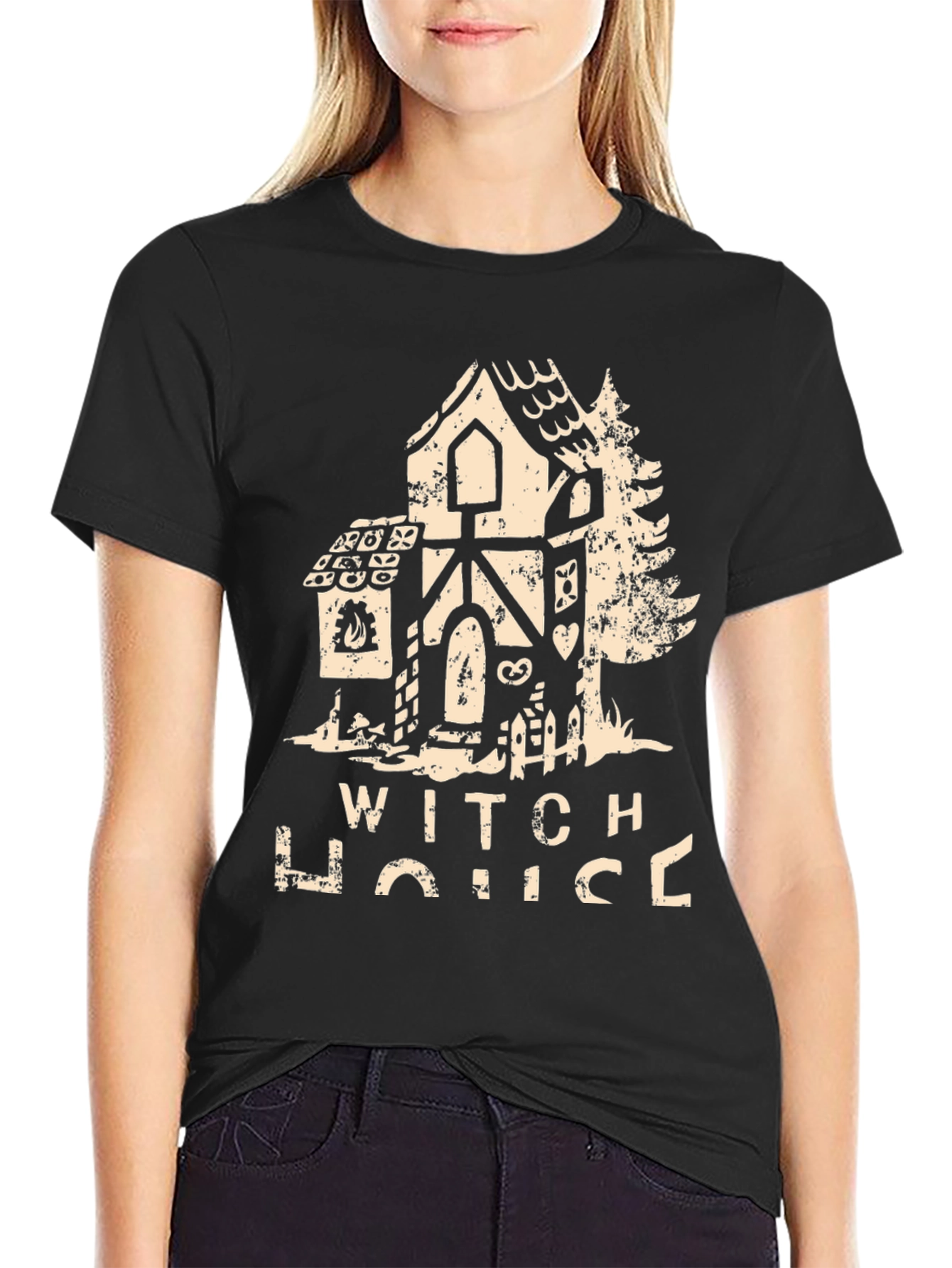 Black Witch House Graphic T-Shirt Halloween Apparel view 2