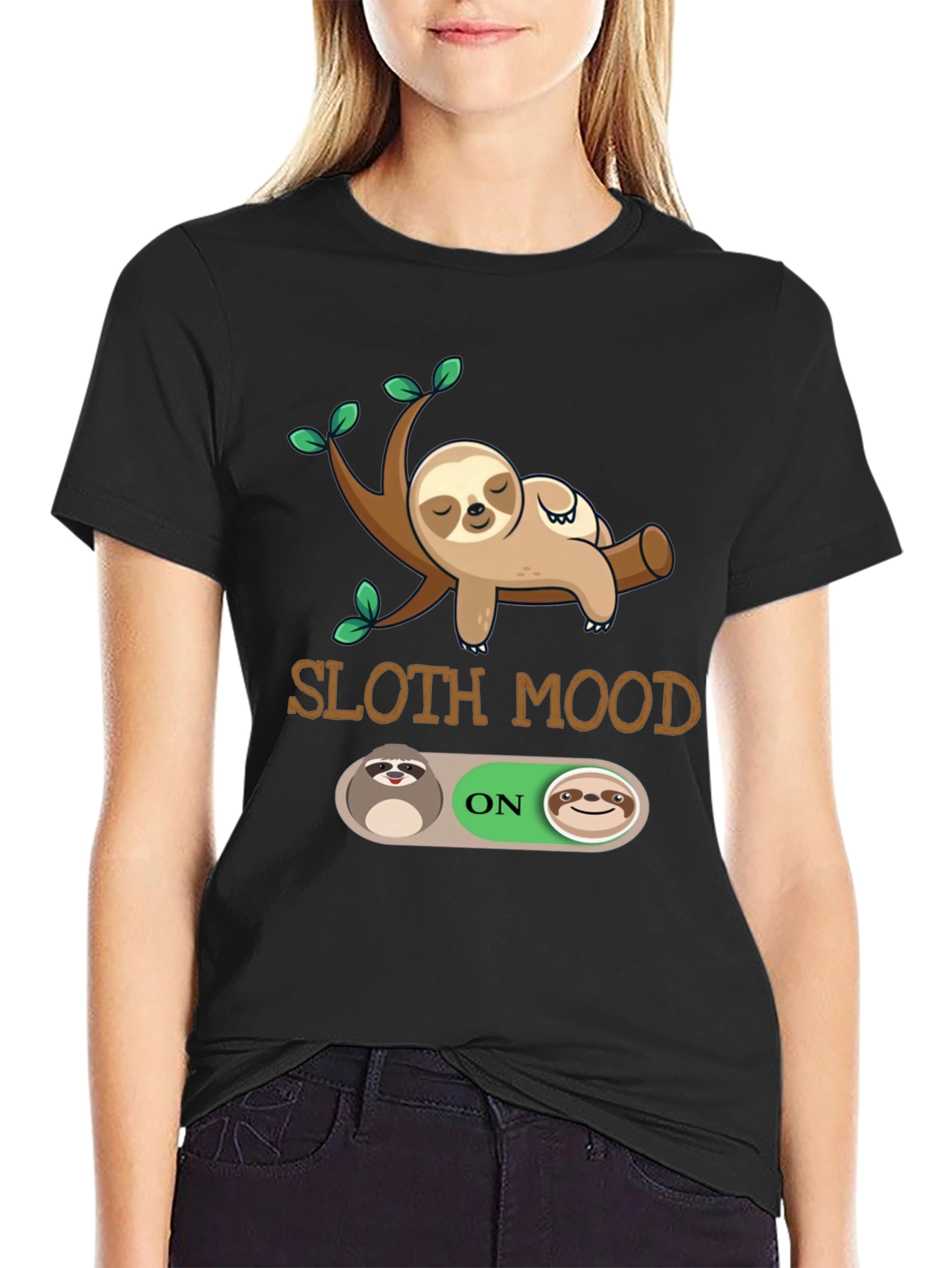 Black Sloth Mood On Graphic T-Shirt - Black view 2