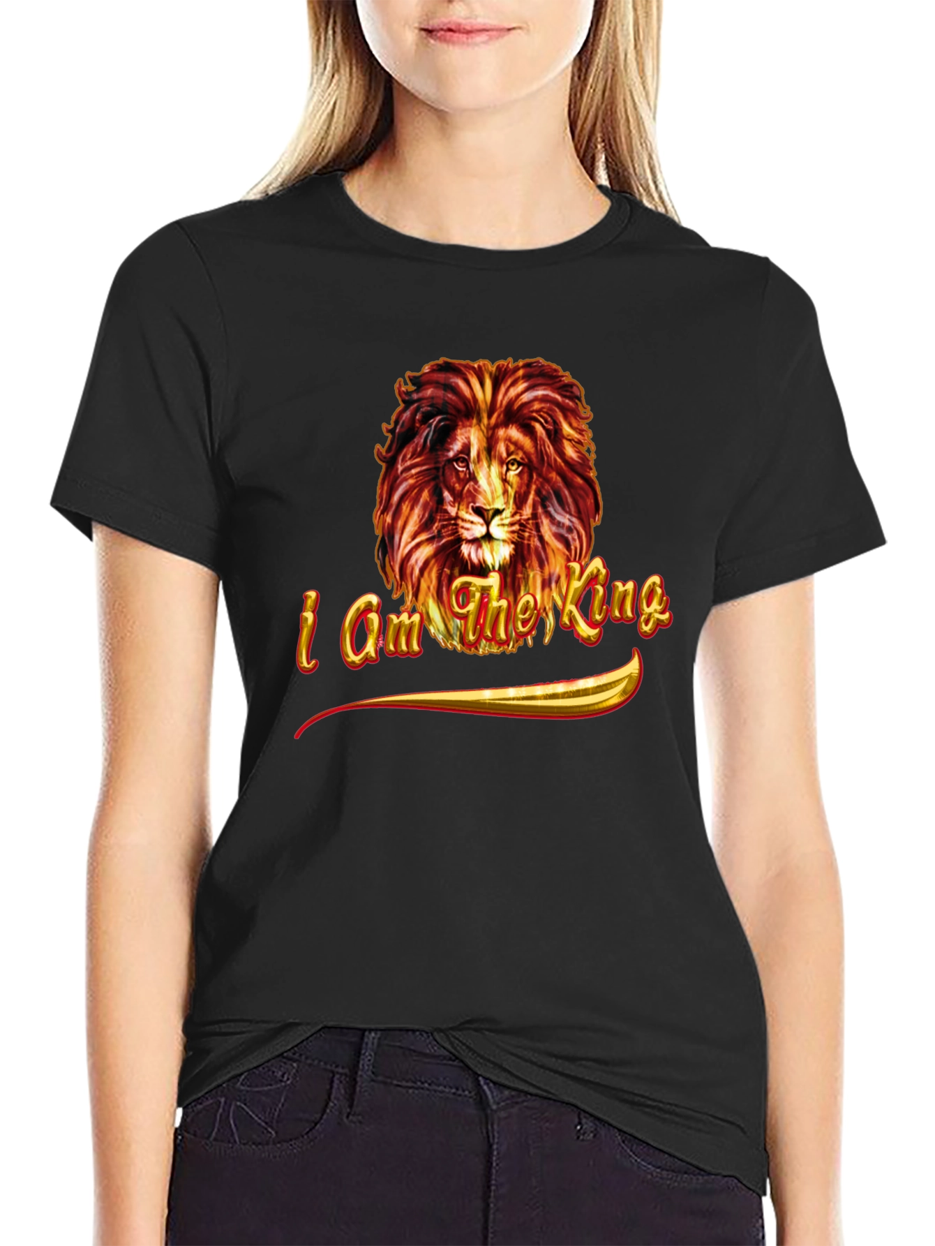 Black I am the King Lion Graphic Tee - Black view 2