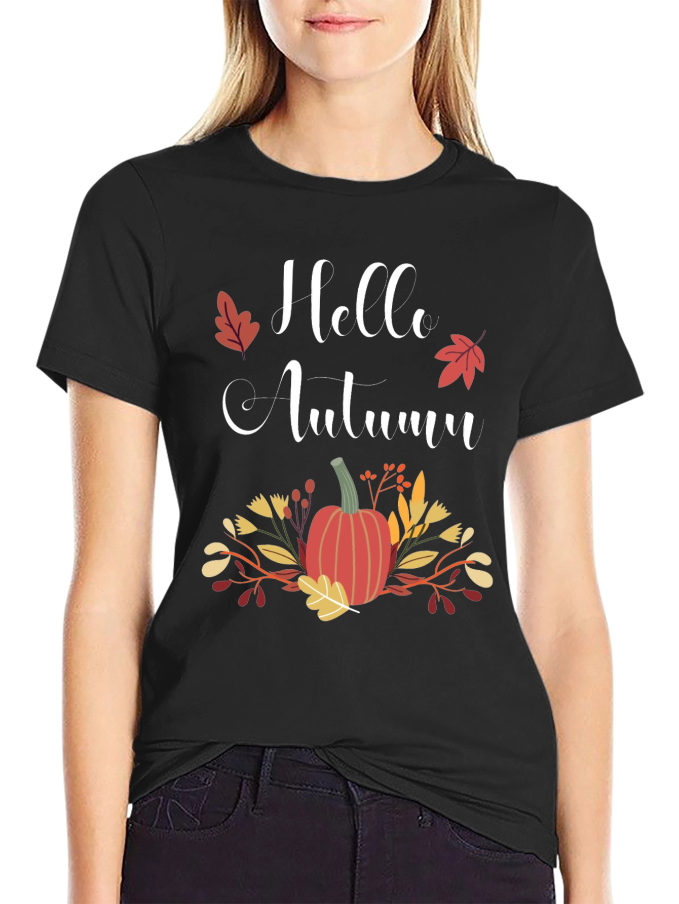 Black Hello Autumn Graphic T-Shirt view 2