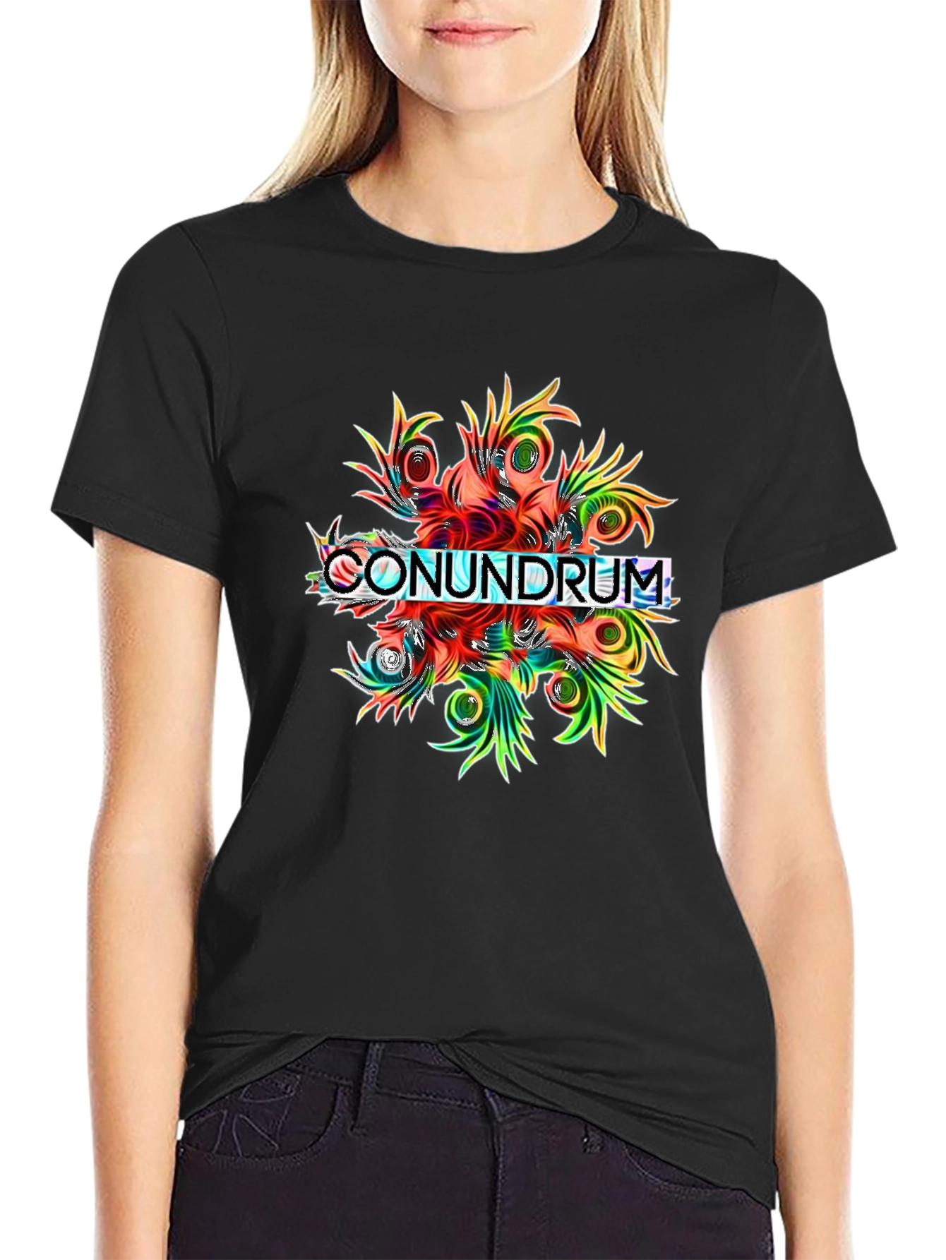 Black Conundrum Graphic Print Black T-Shirt view 2