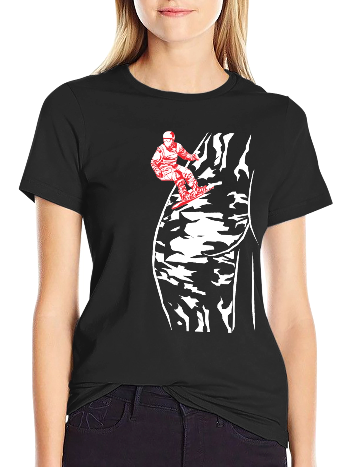 Black Snowboarder Butt Print Tee - Black Cotton Blend view 2