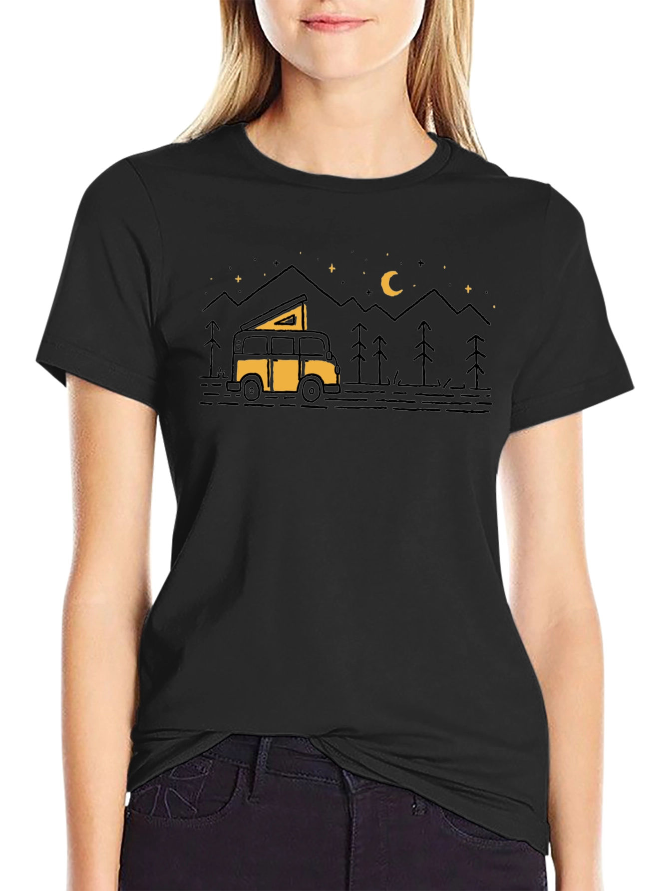 Black Camper Van Graphic Tee - Adventure Awaits view 2
