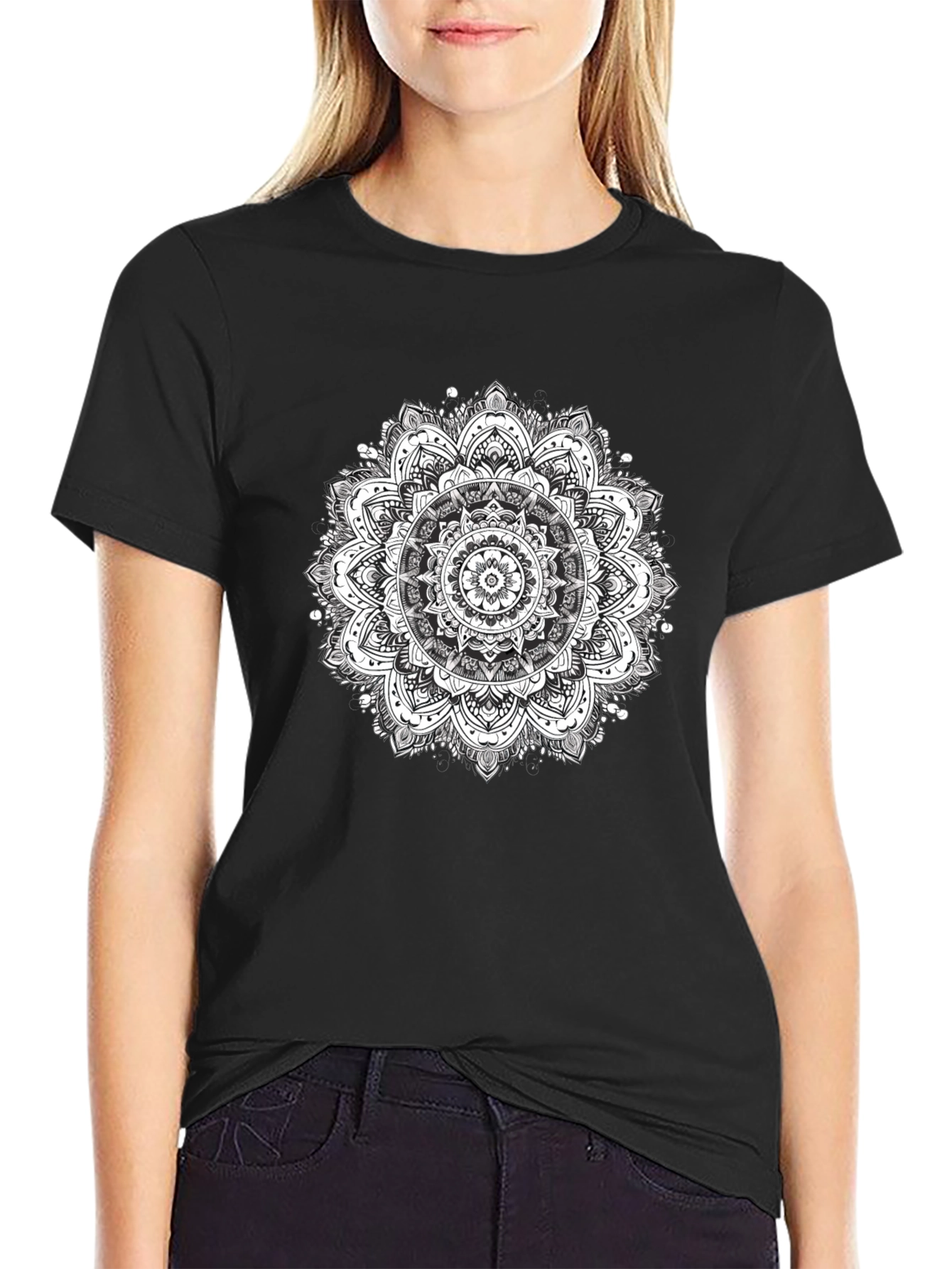Black Men's Black T-Shirt with Mandala Print view 2