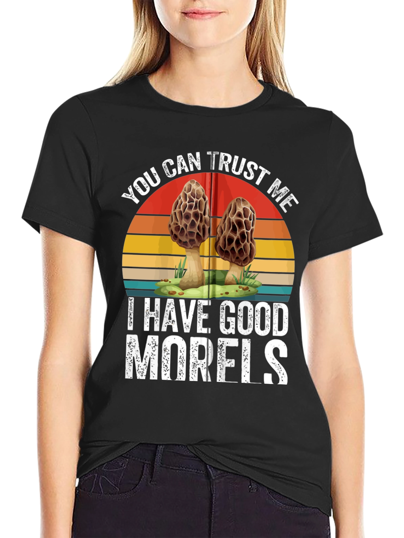 Black Trust Me, I Have Good Morels - Funny Mushroom T-Shirt view 2