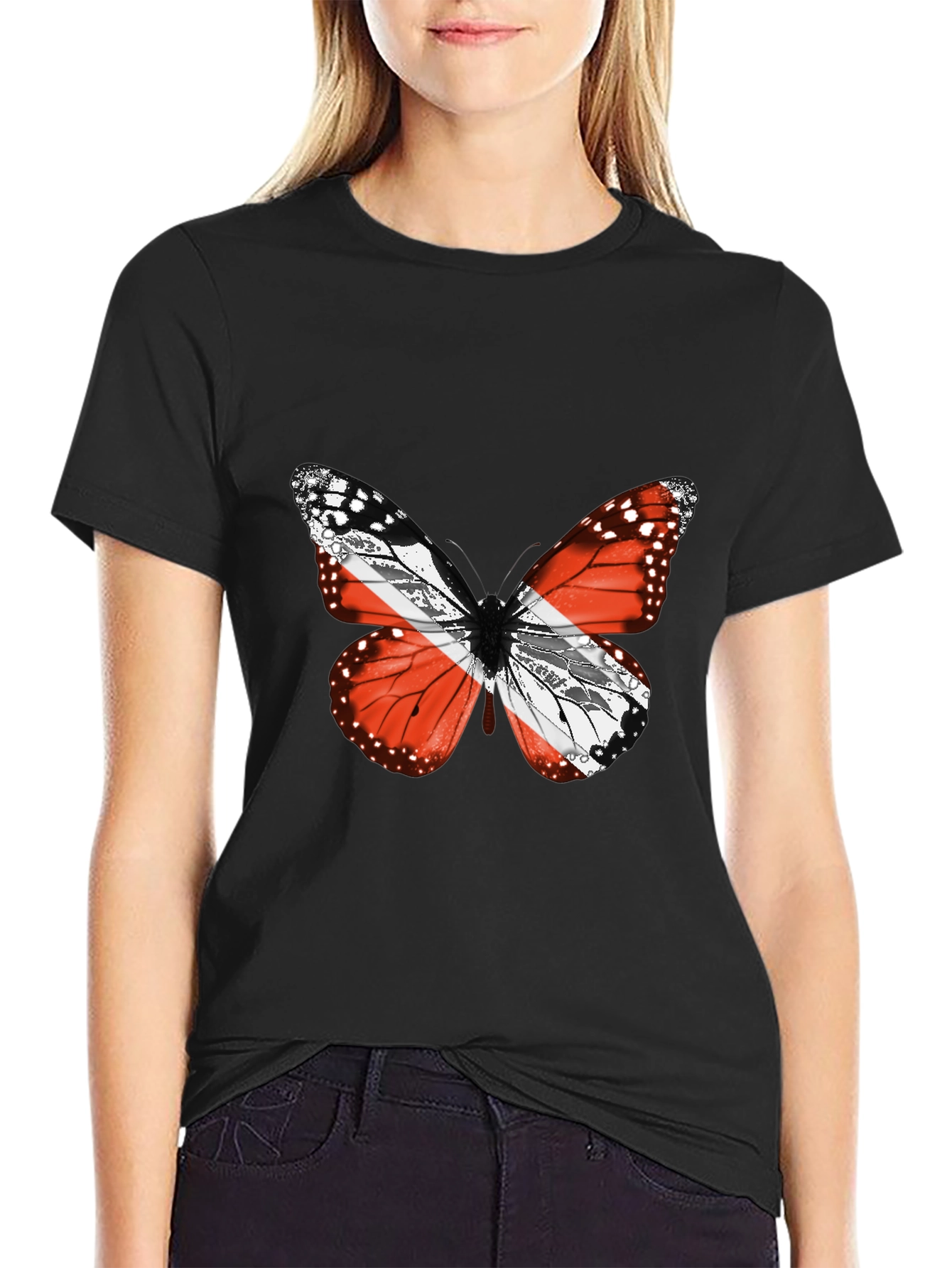 Black Butterfly Trinidad & Tobago Flag T-Shirt view 2
