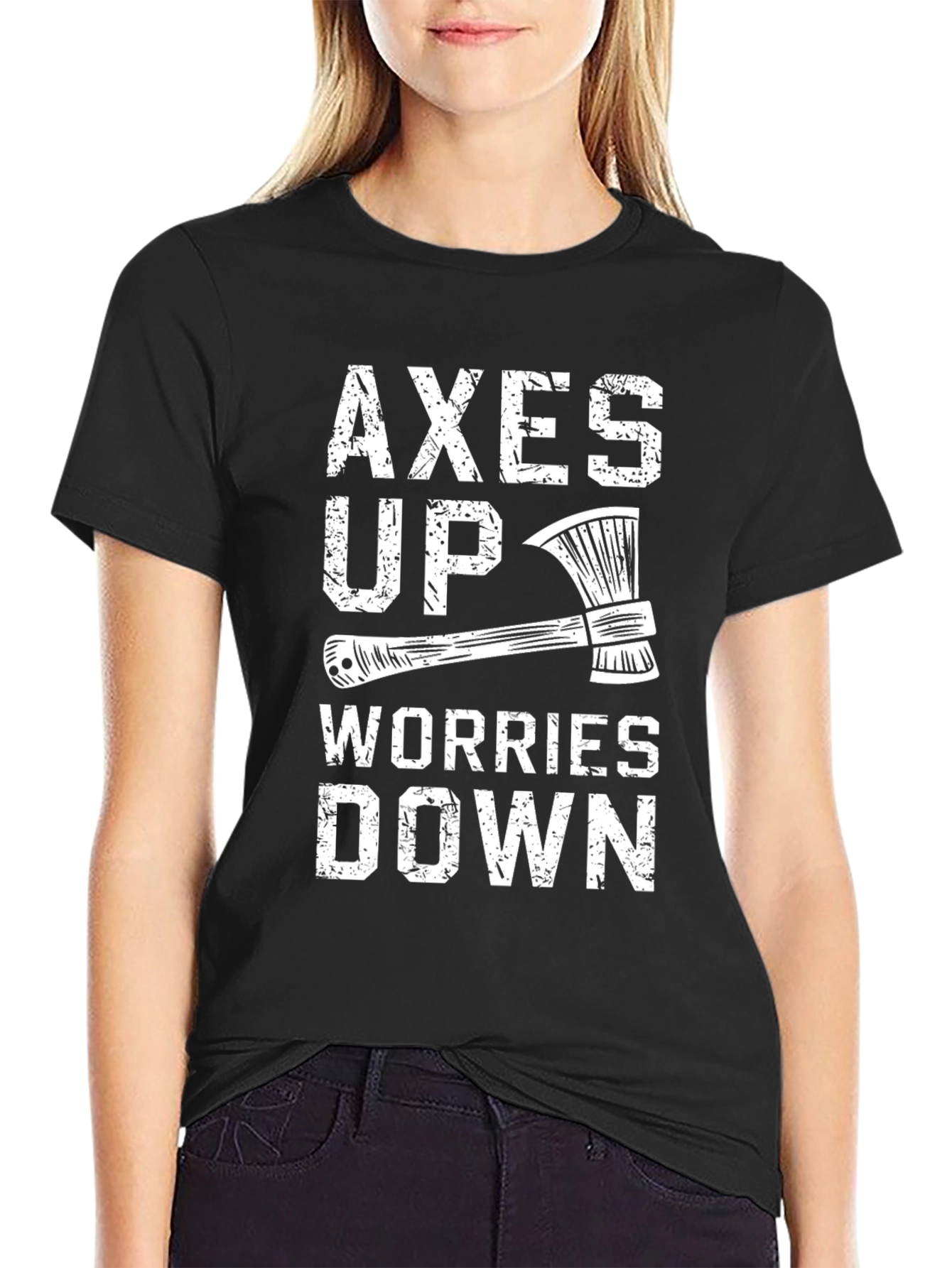 Black Axes Up Worries Down Graphic Tee - Lumberjack Style view 2
