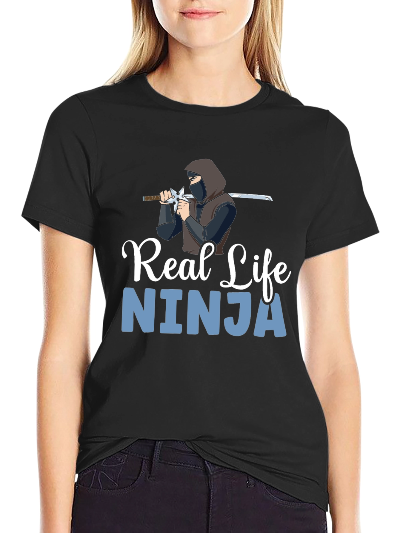 Black Real Life Ninja Graphic T-Shirt - Black Cotton Blend view 2