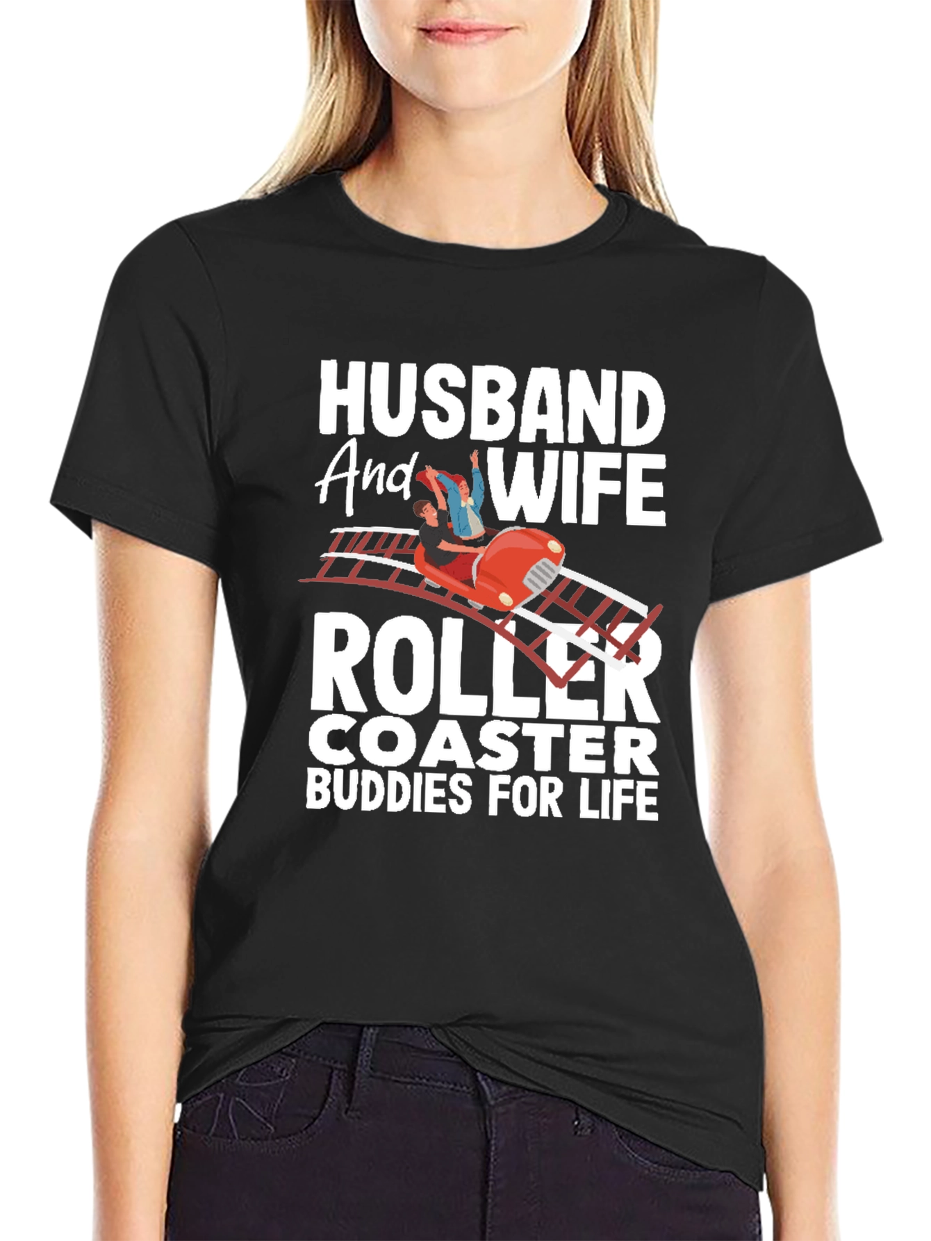 Black Husband and Wife Roller Coaster Buddies T-Shirt view 2