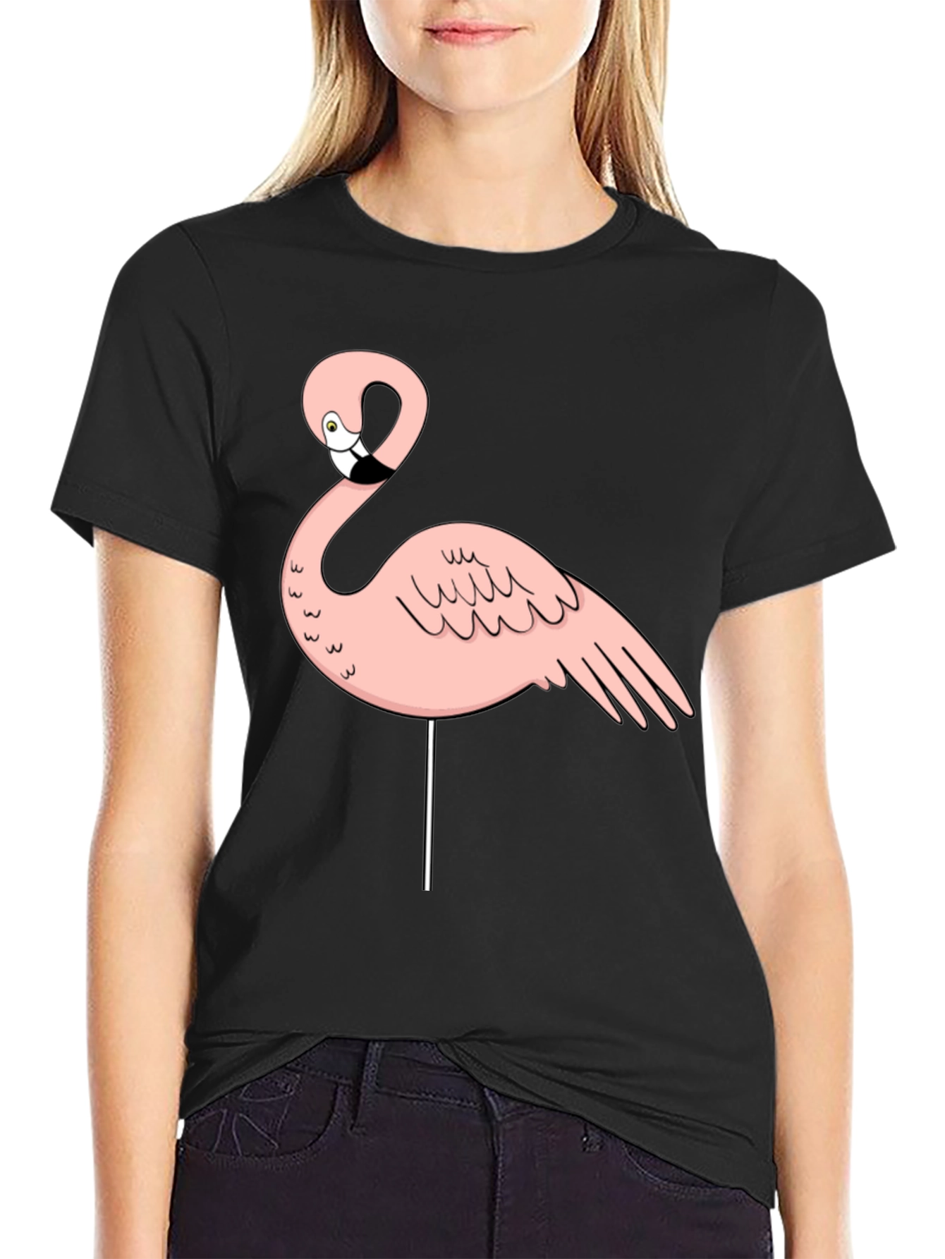 Flamingo Graphic Tee - Black Cotton Blend - 2