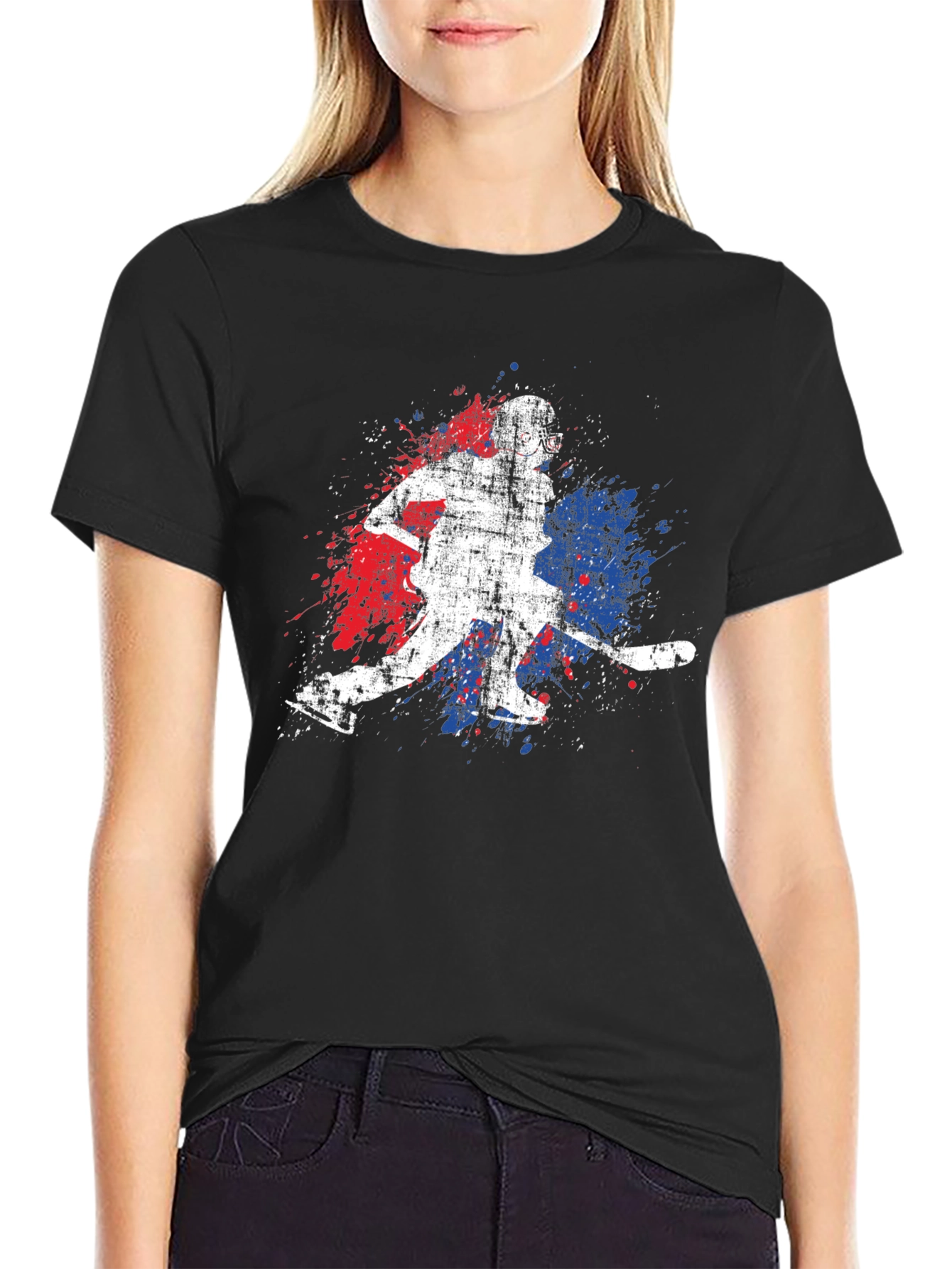 Black Hockey Player Graphic Tee - Sporty Style view 2