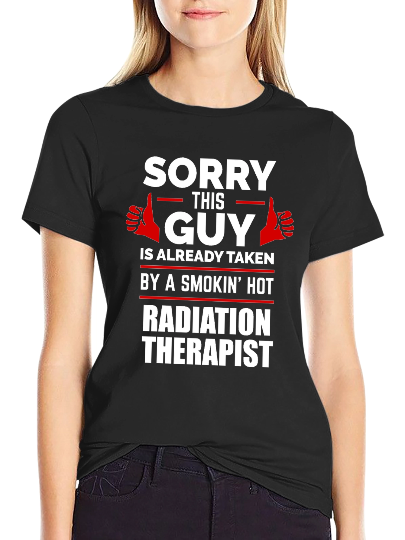 Black Sorry This Guy Taken Radiation Therapist Novelty T-Shirt view 2