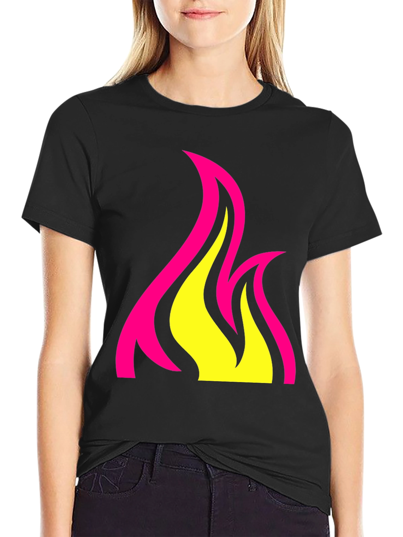 Black Bold Fire Graphic Tee - Black Cotton T-Shirt view 2