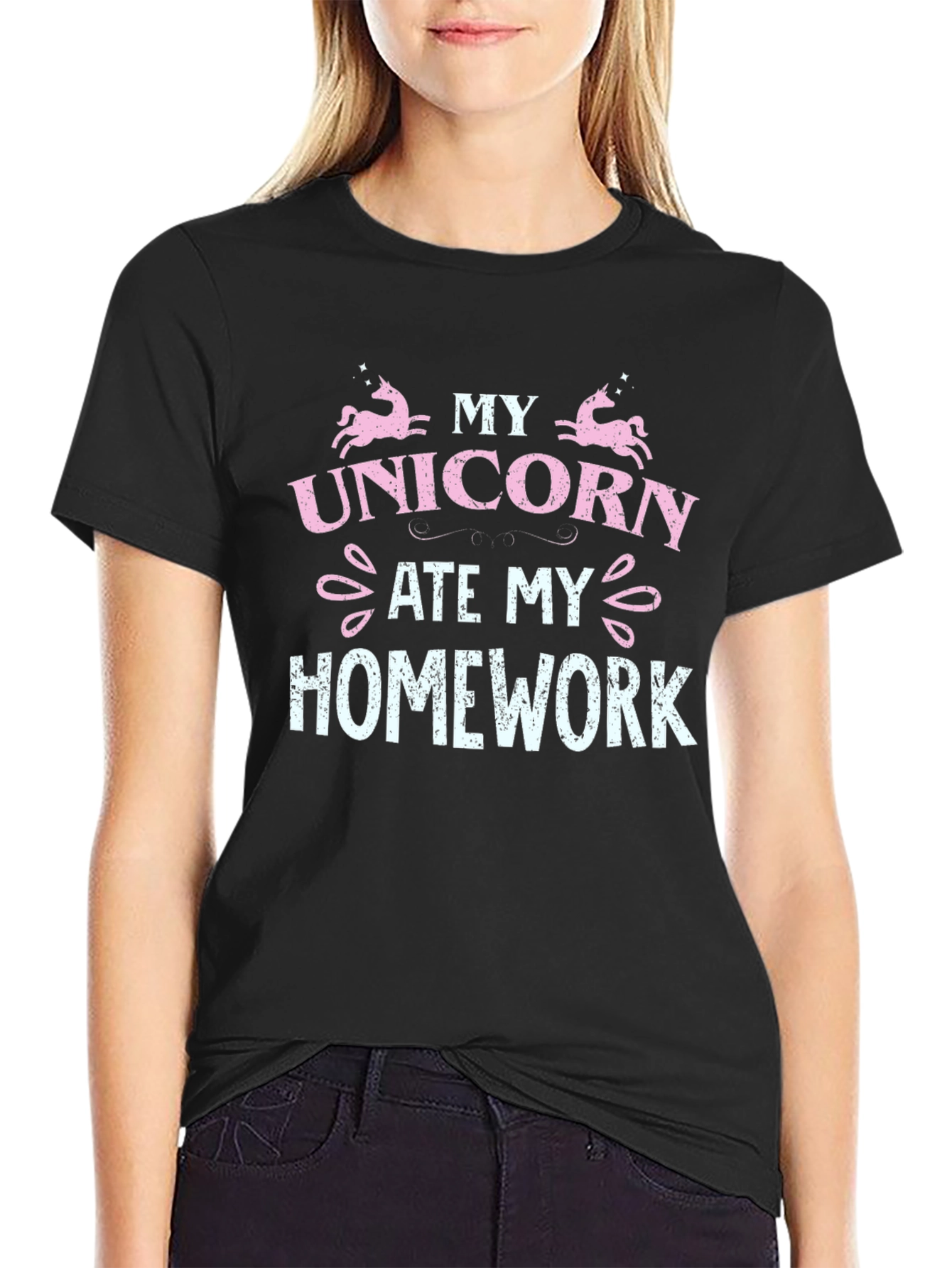 Black My Unicorn Ate My Homework T-Shirt view 2
