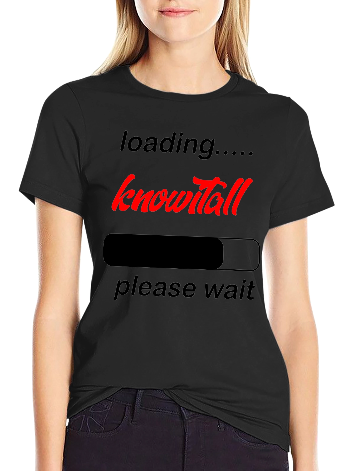 Black Know-it-all Loading Black Graphic T-Shirt view 2