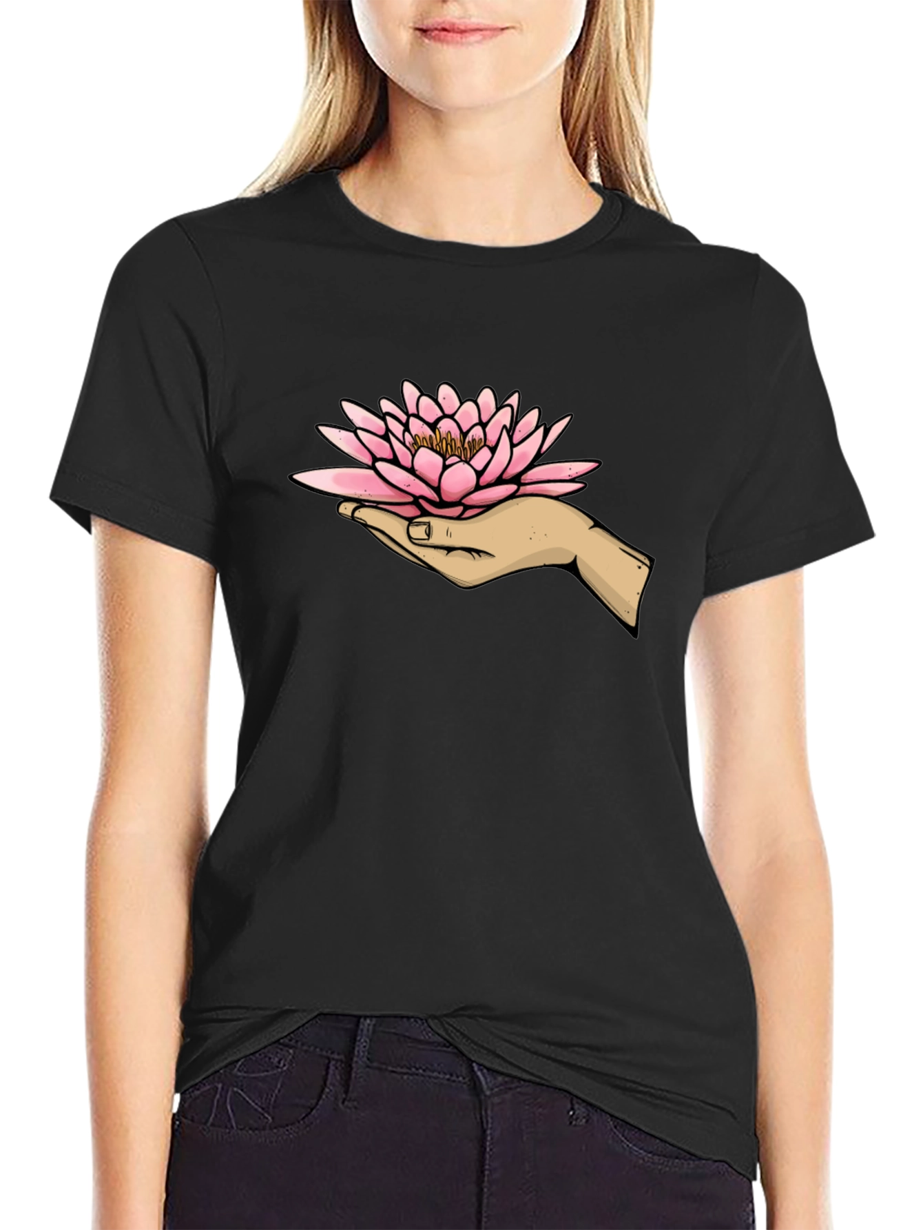 Black Lotus Hand Graphic T-Shirt - Black view 2