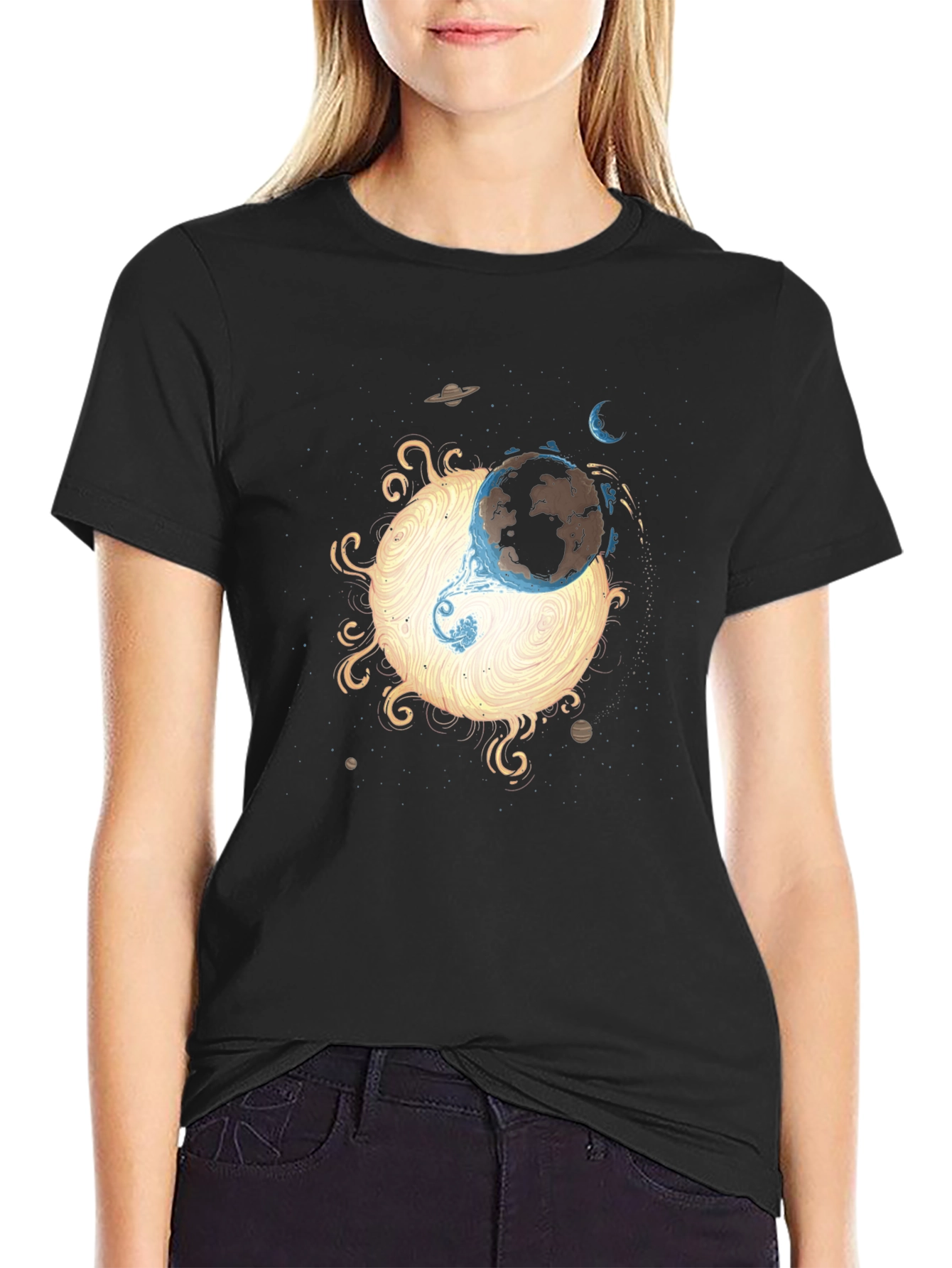 Black Celestial Fusion Graphic Tee - Black Cotton Shirt view 2