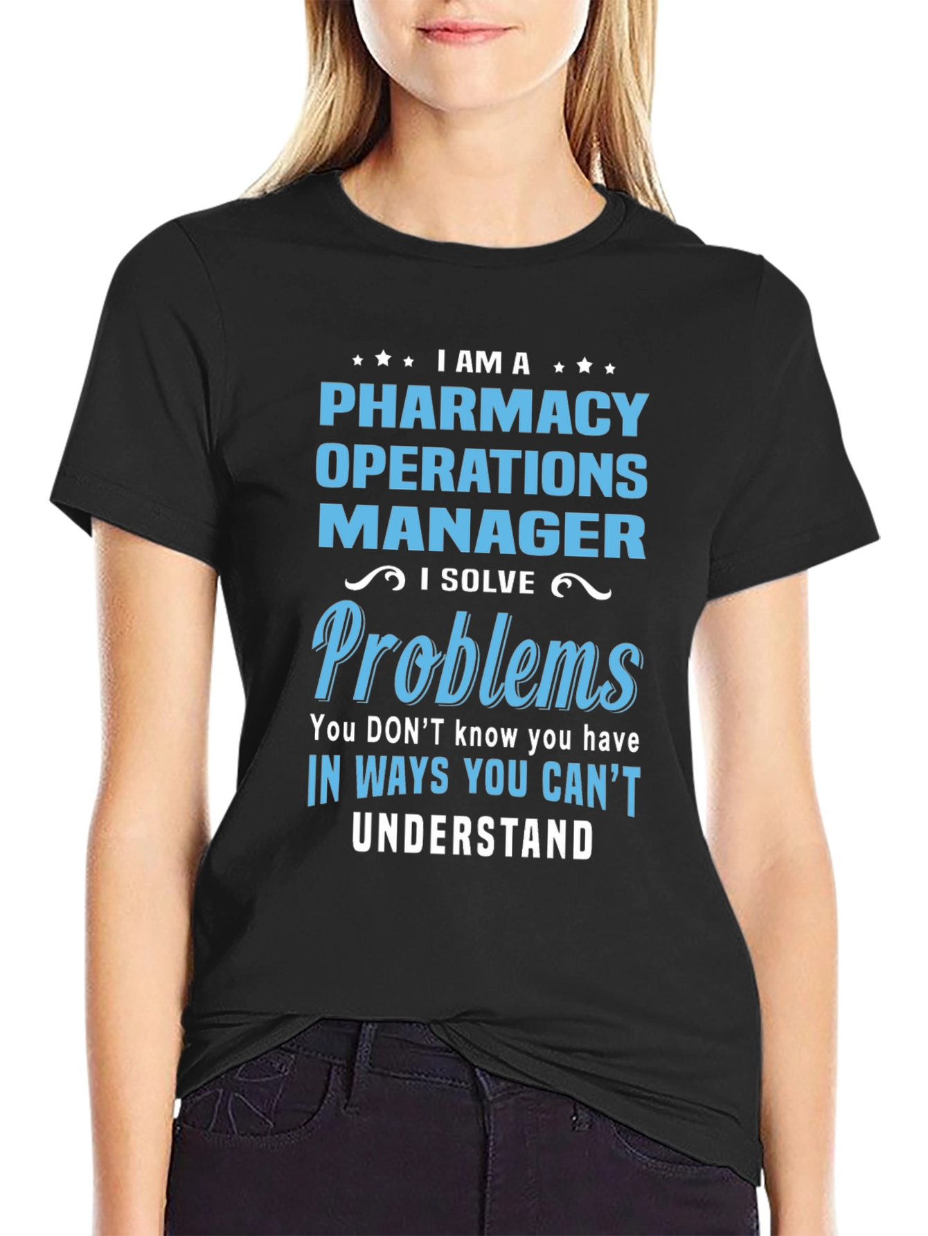 Black Pharmacy Operations Manager T-Shirt - Funny Job Title Tee view 2