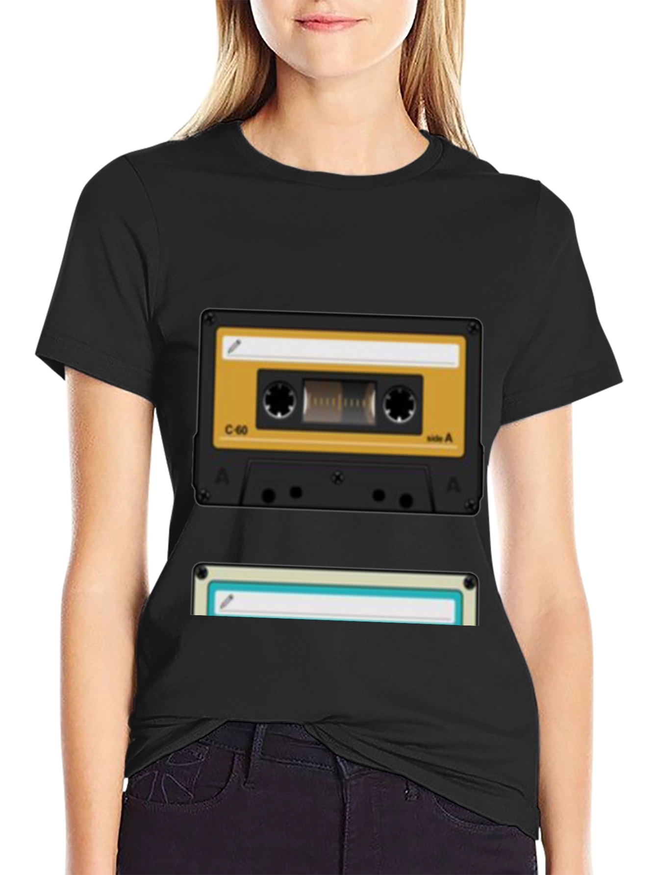 Black Retro Cassette Tape Graphic T-Shirt - Vintage Music Lover Tee view 2