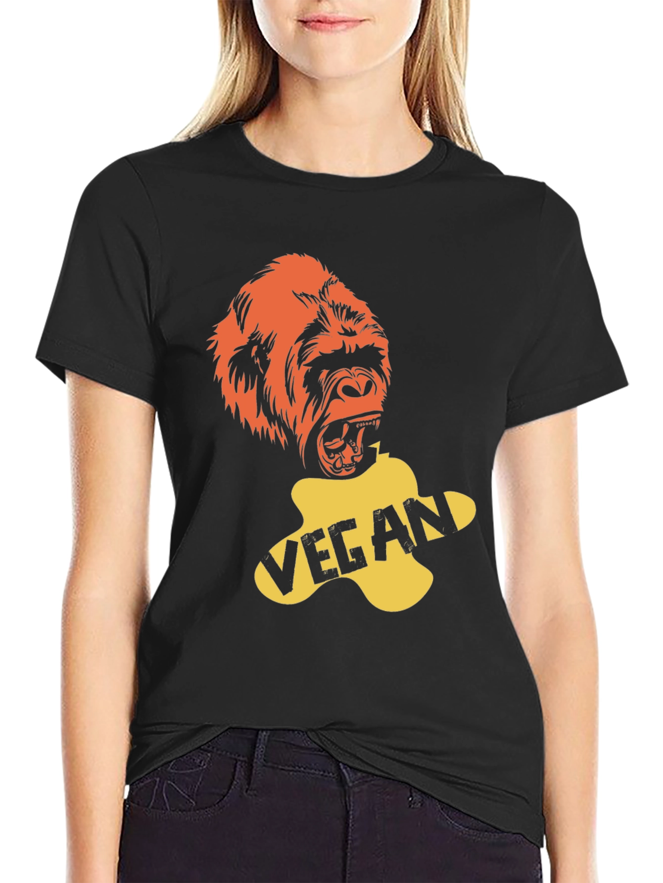 Black Vegan Gorilla Graphic T-Shirt - Bold & Ethical Style view 2