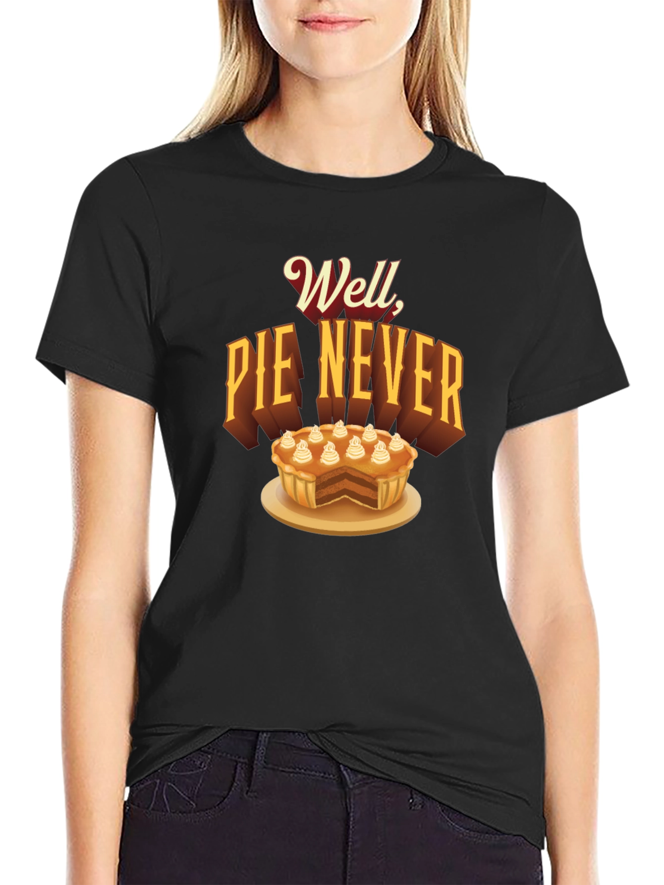 Black Well Pie Never Funny Graphic T-Shirt view 2