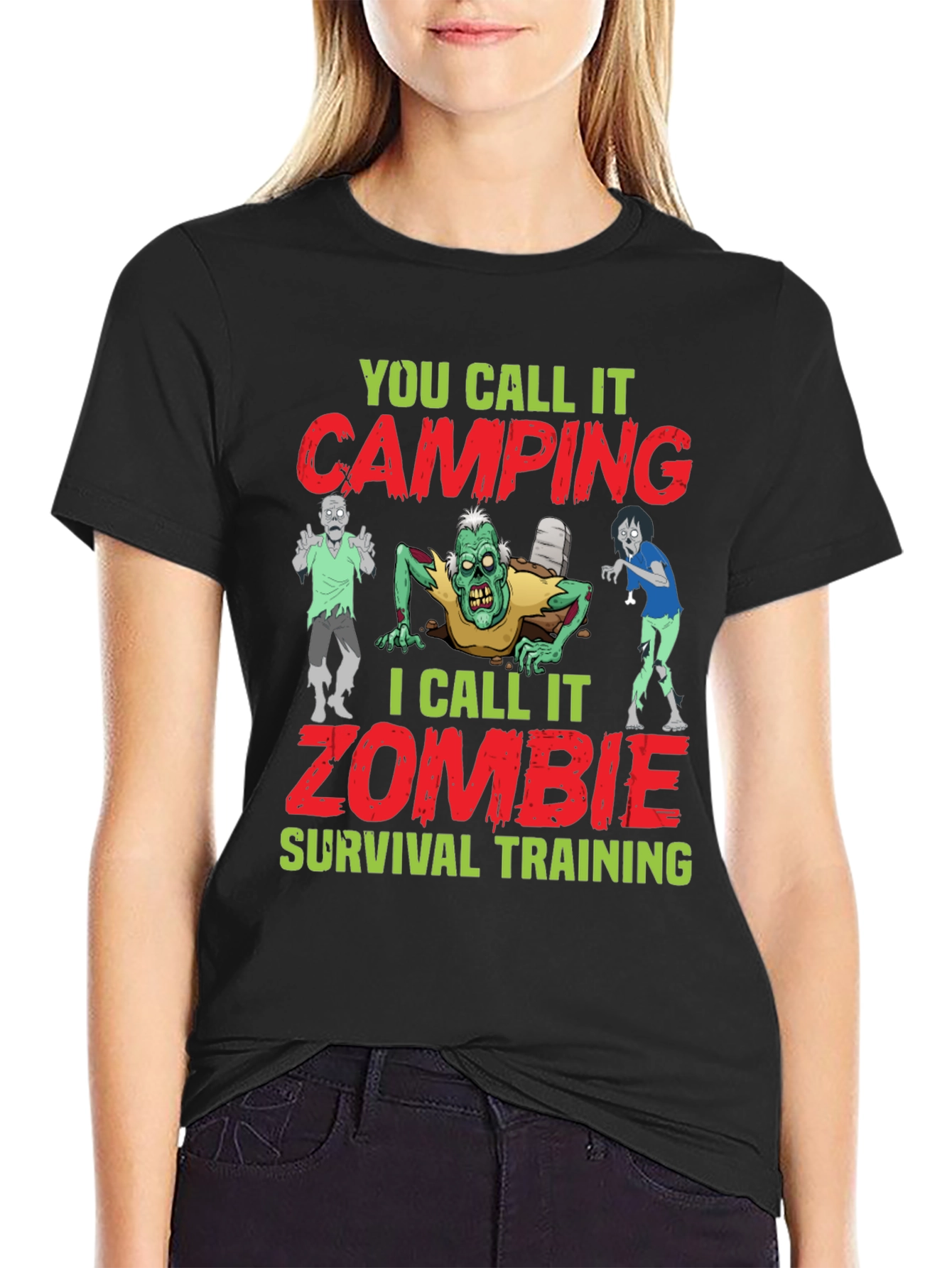 Black Zombie Survival Training T-Shirt Camping Joke view 2