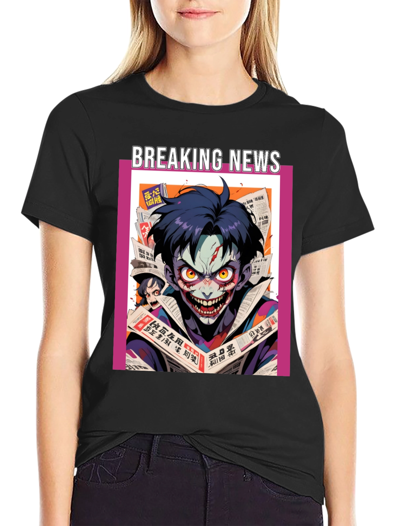 Black Breaking News Joker Graphic Tee - Black Cotton view 2