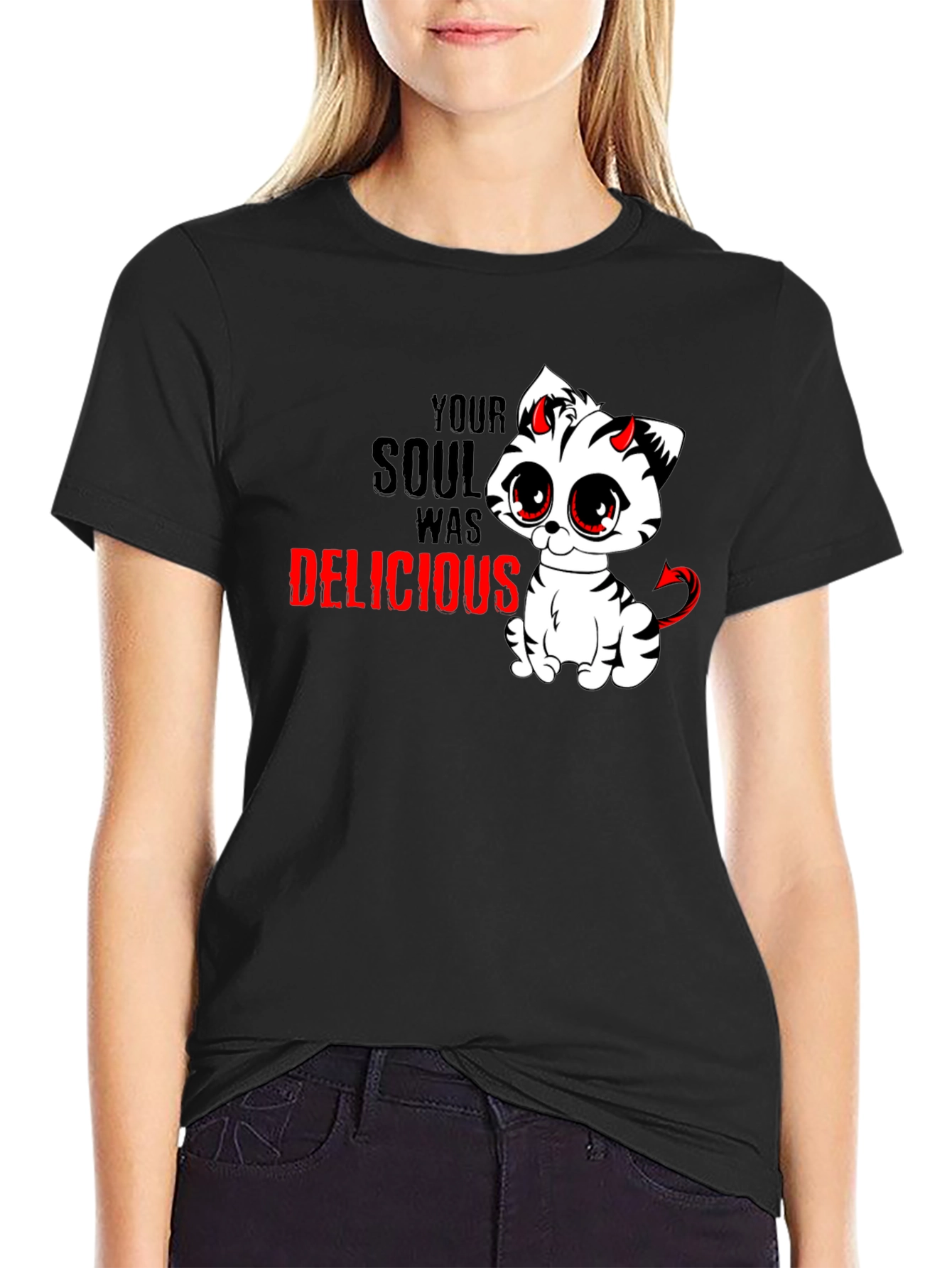 Black Devil Cat T-Shirt - Your Soul Was Delicious view 2