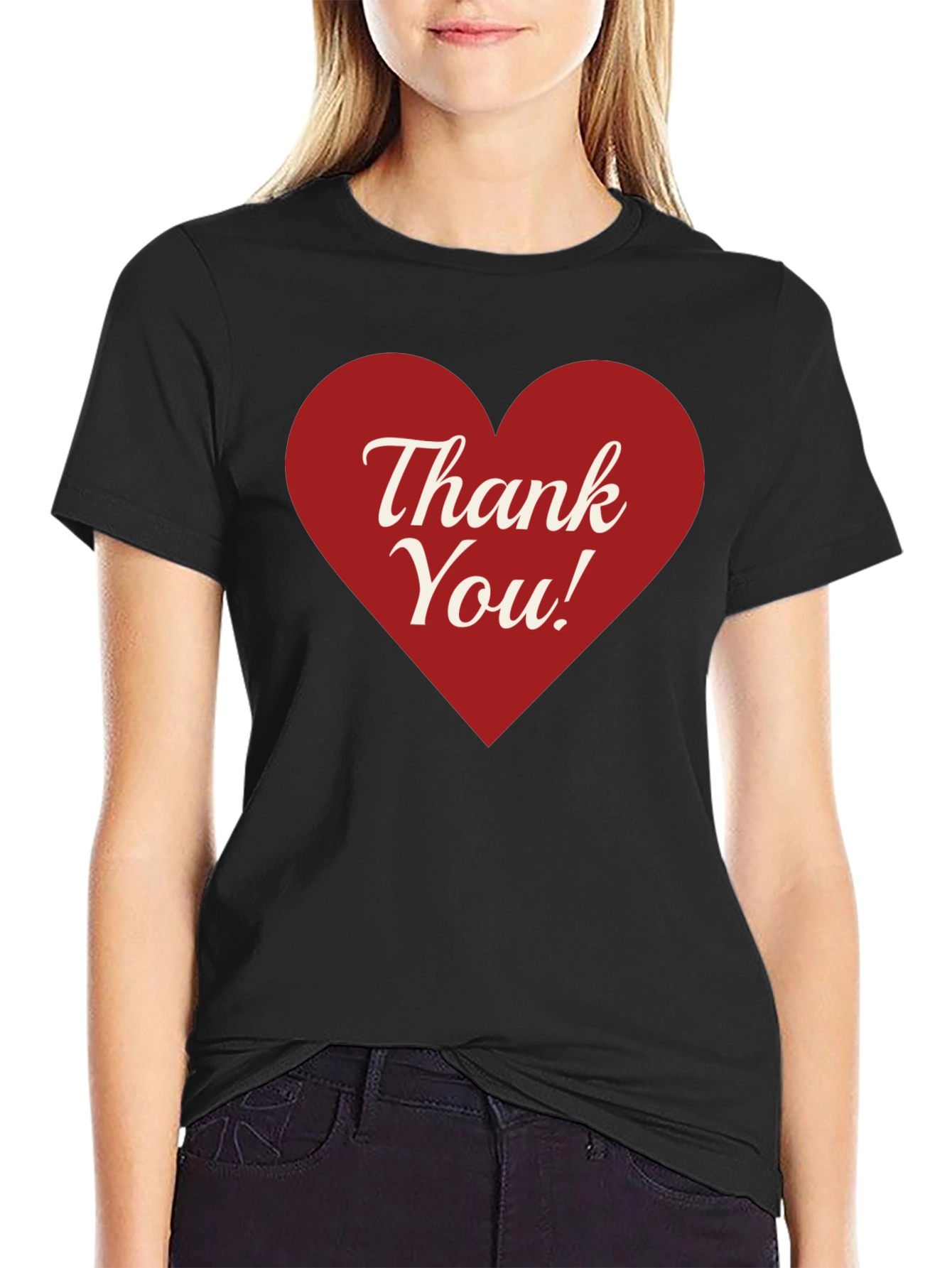 Black Thank You Heart Graphic Tee - Black Cotton Blend view 2
