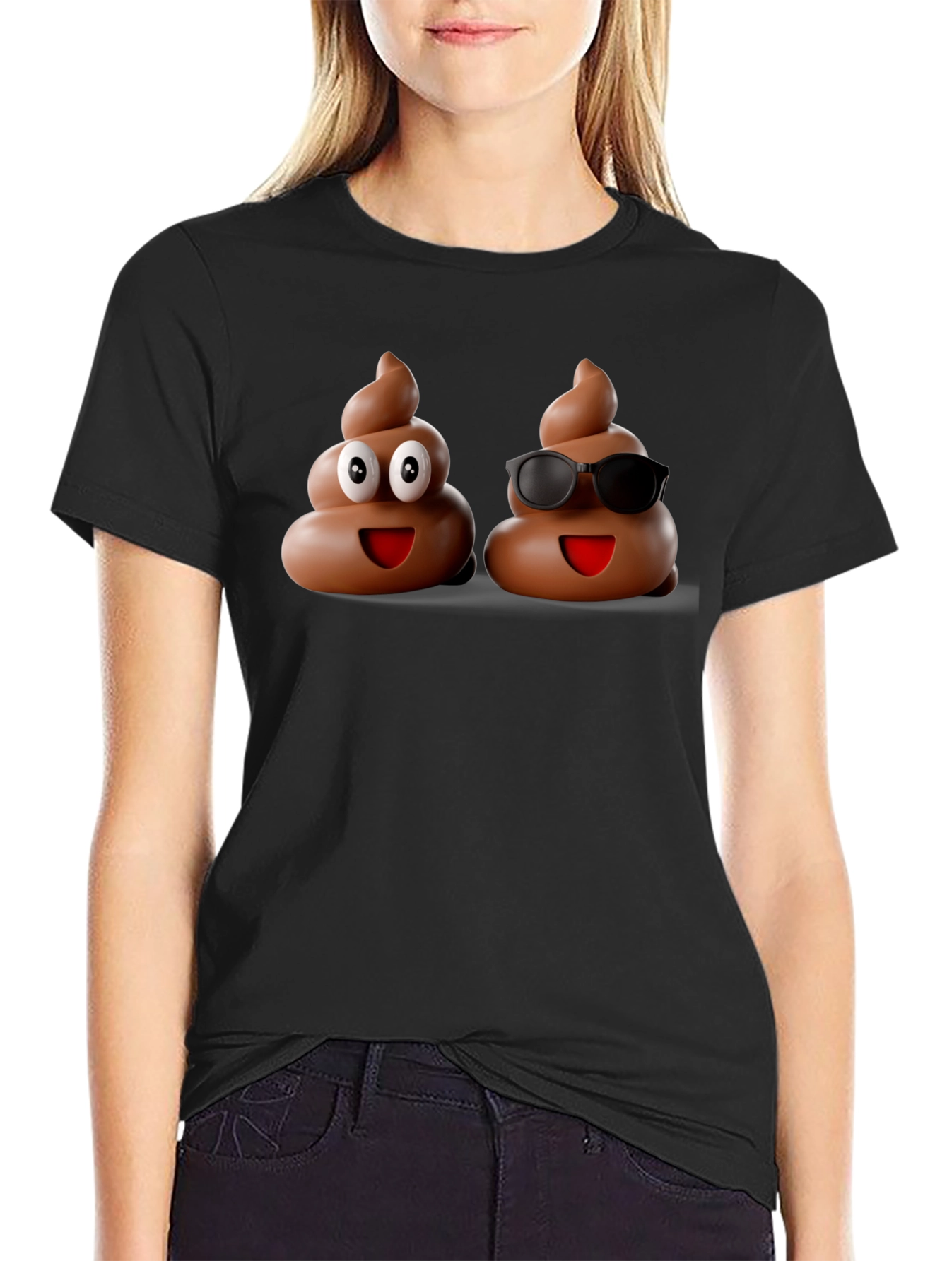 Black Funny Poop Emoji Graphic Black T-Shirt view 2