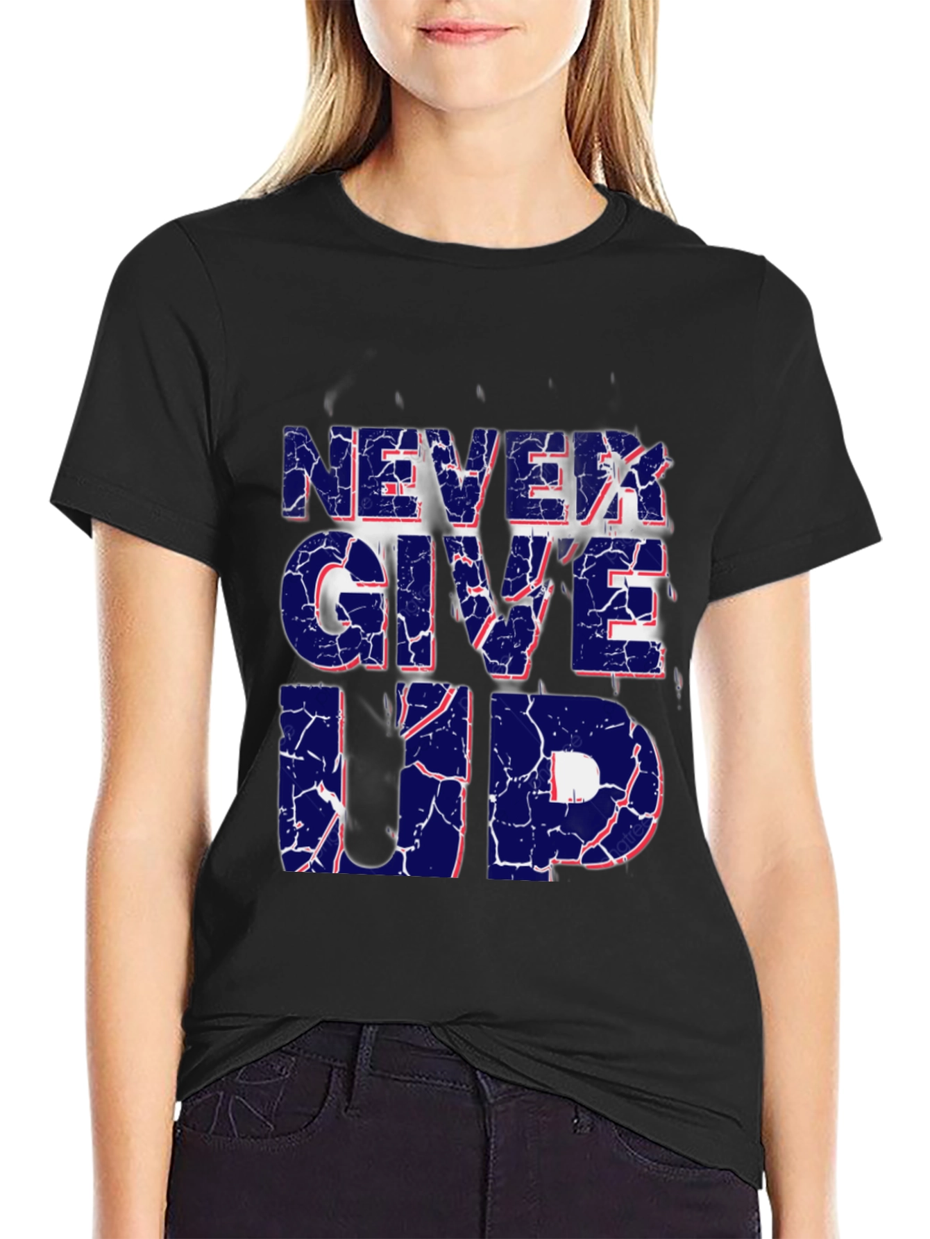 Black Never Give Up Graphic Print T-Shirt view 2