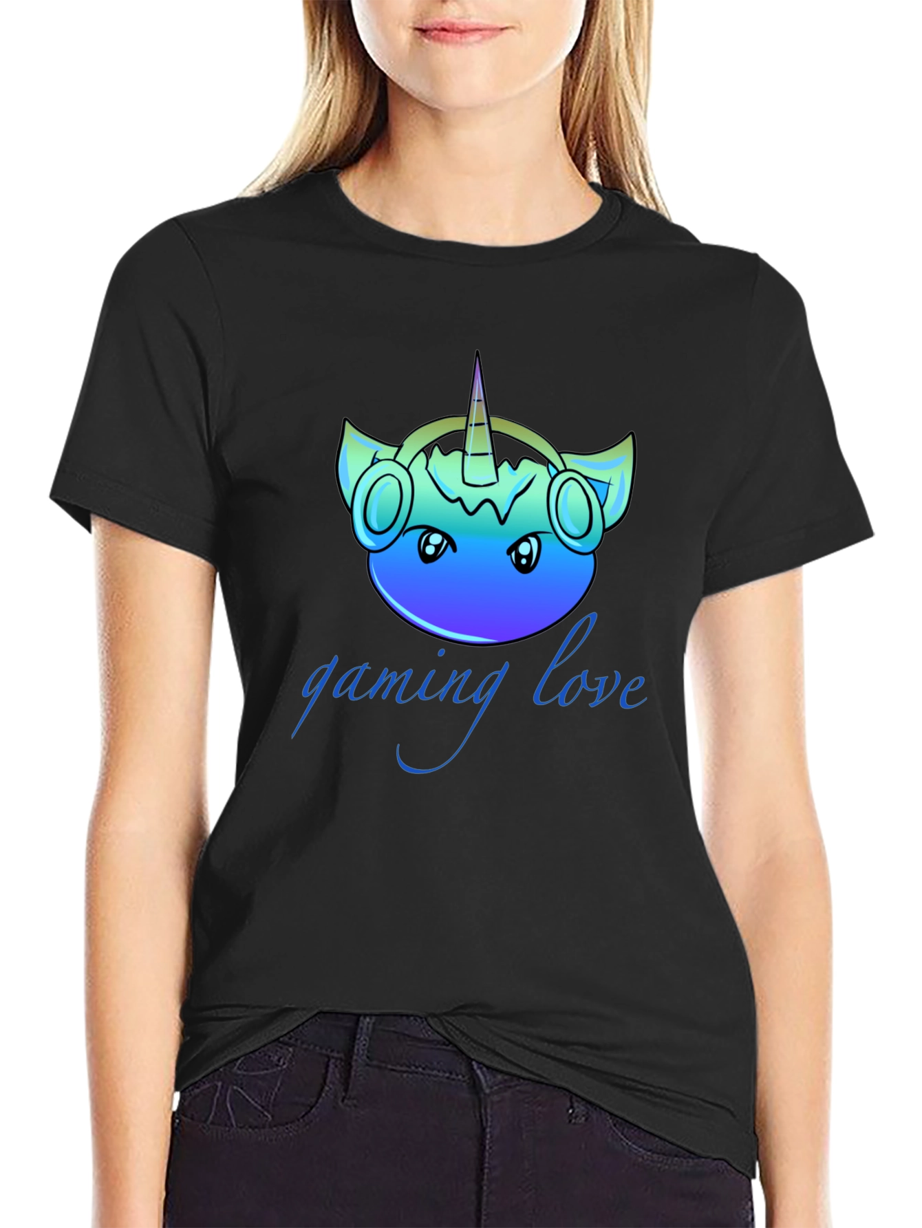 Black Gaming Love Unicorn T-Shirt view 2