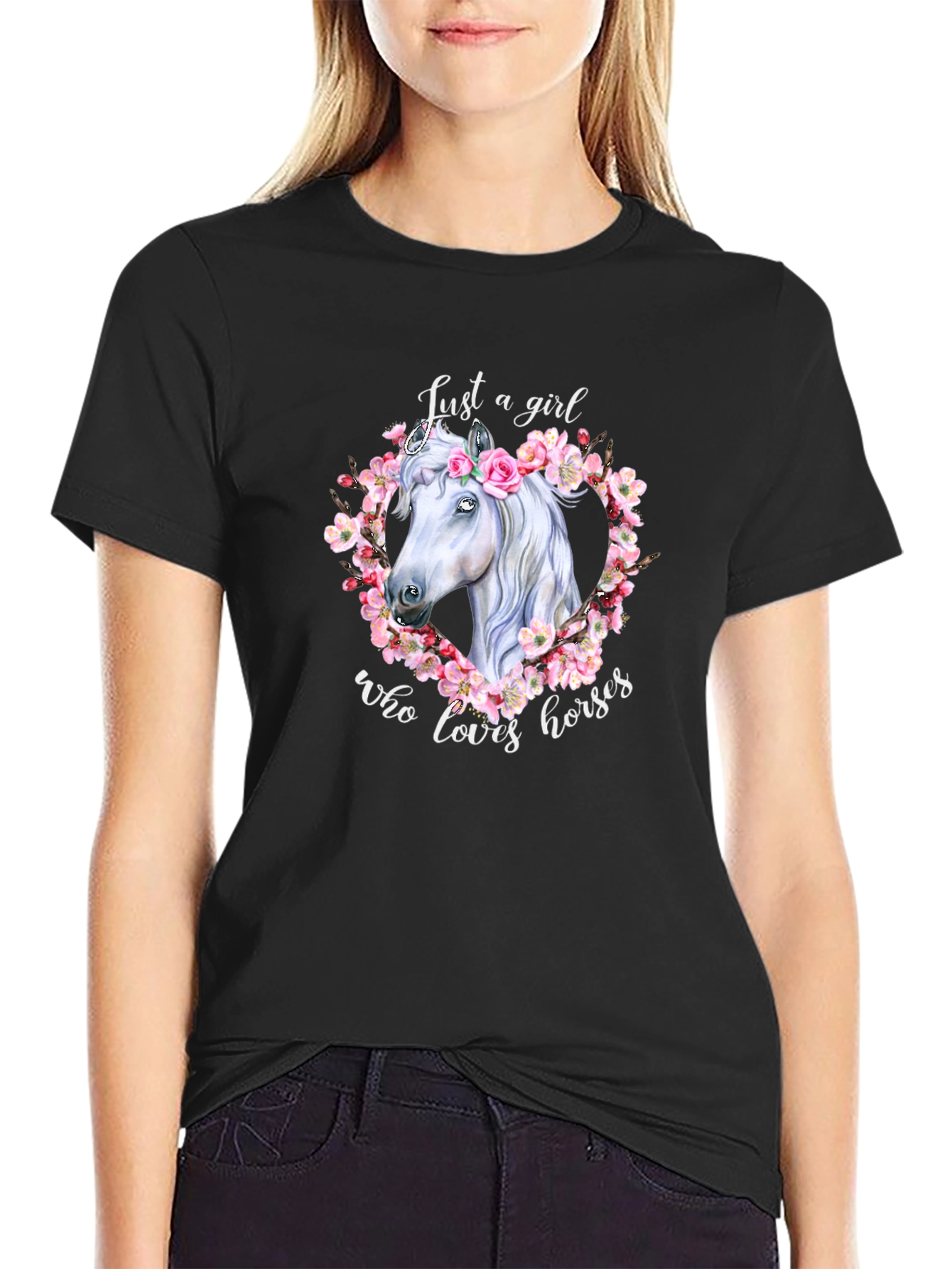 Black Horse Lover T-Shirt - Just A Girl Who Loves Horses view 2