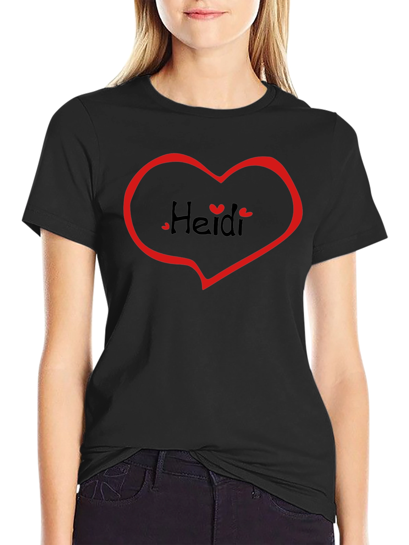 Black Heidi Heart Tee - Black Casual T-Shirt view 2