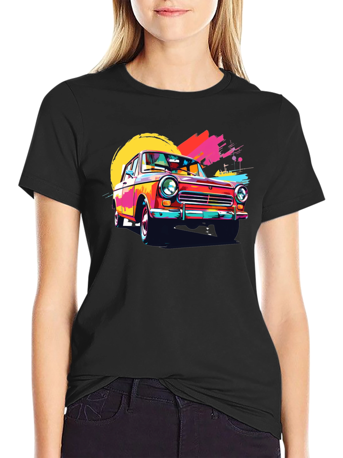 Retro Car Graphic Tee - Vintage Style Black T-Shirt - 2