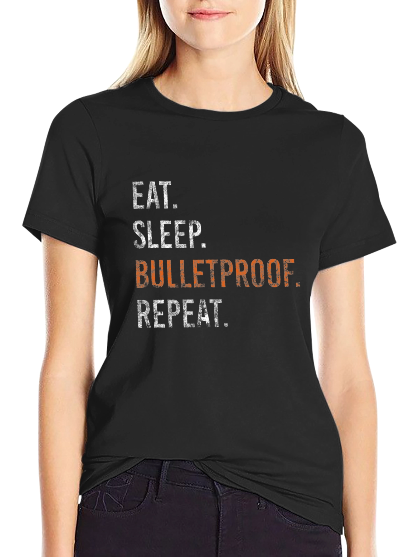 Black Eat Sleep Bulletproof Repeat Graphic Tee - Black view 2