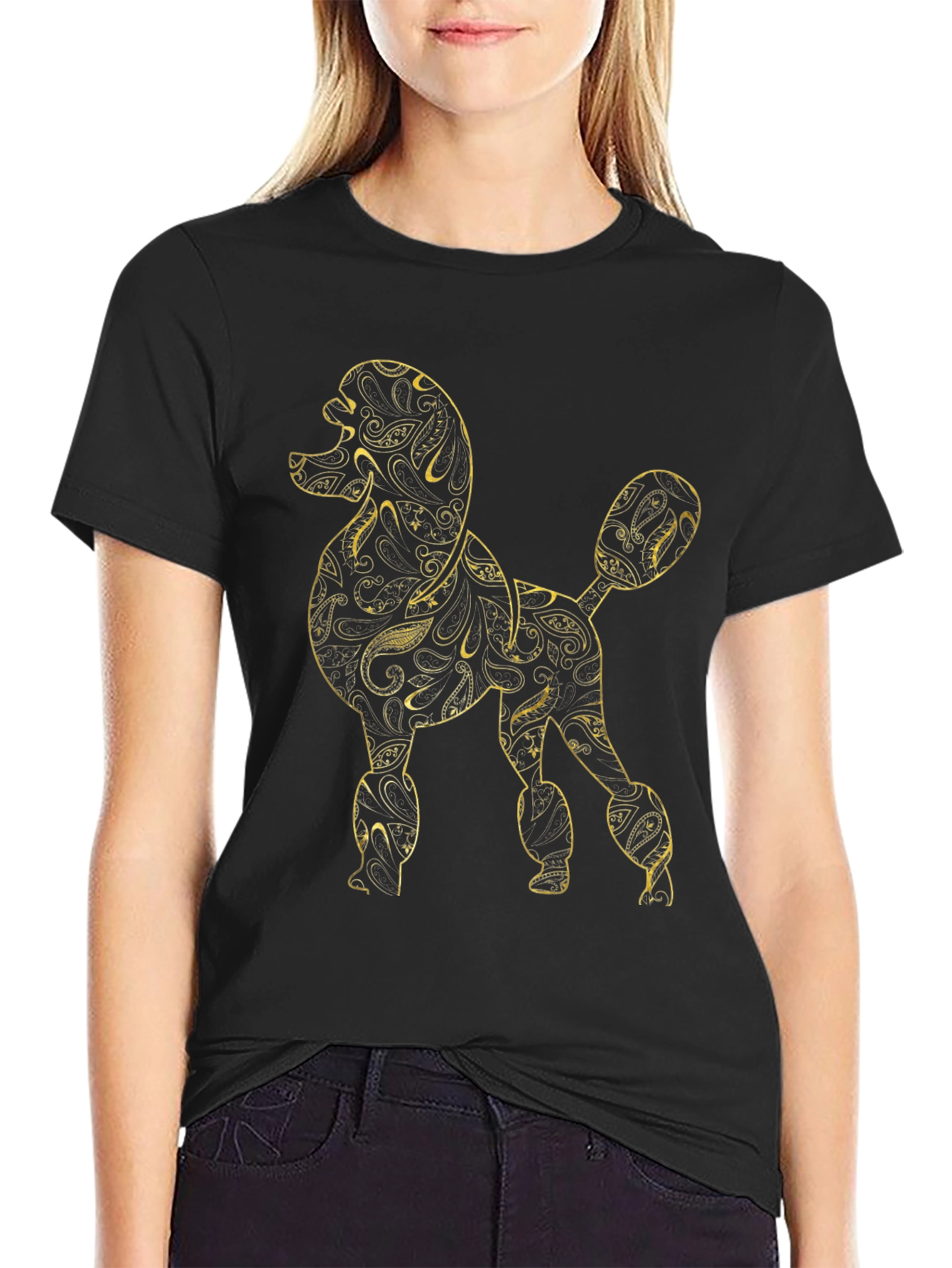 Black Poodle Paisley T-Shirt - Unique Graphic Tee view 2