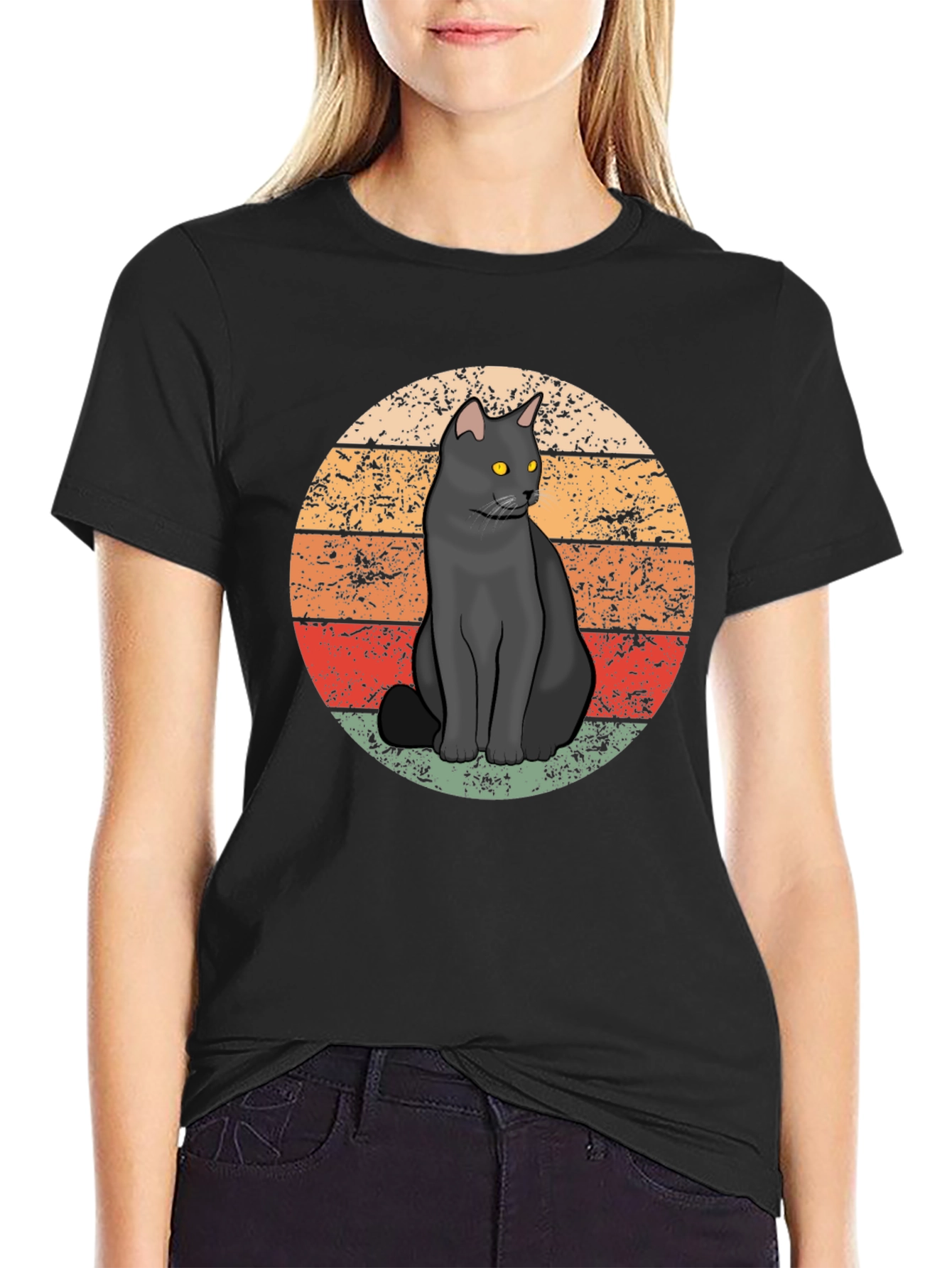 Black Retro Black Cat T-Shirt - Vintage Style Graphic Tee view 2