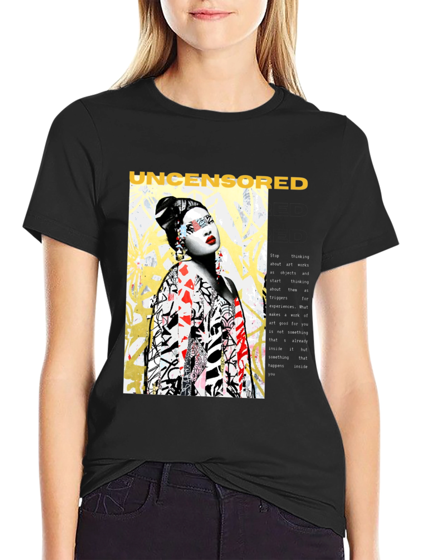 Black Uncensored Art Tee - Edgy Graphic Print T-Shirt view 2