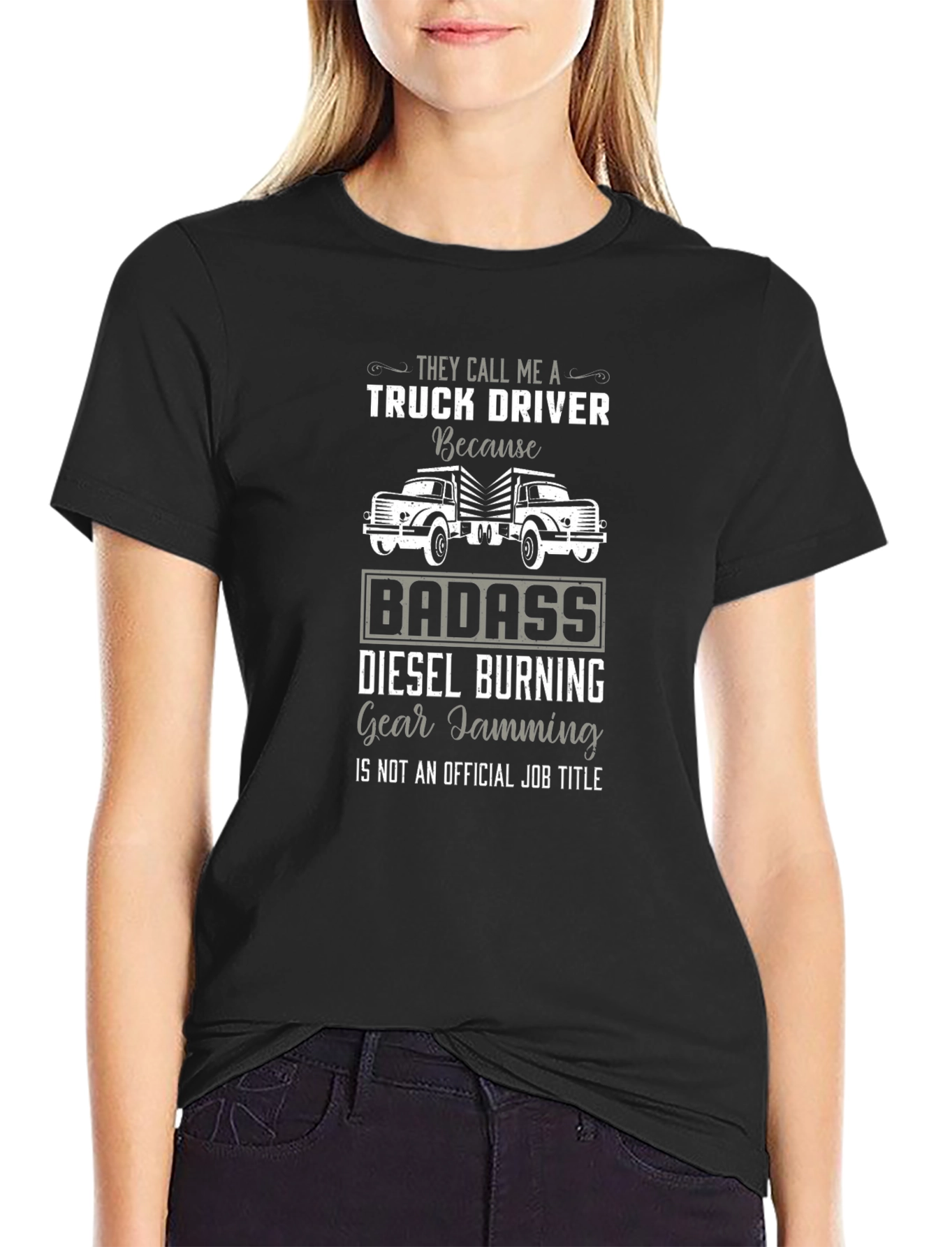 Black Truck Driver Badass T-Shirt - Diesel Burning Gear Jamming Tee view 2