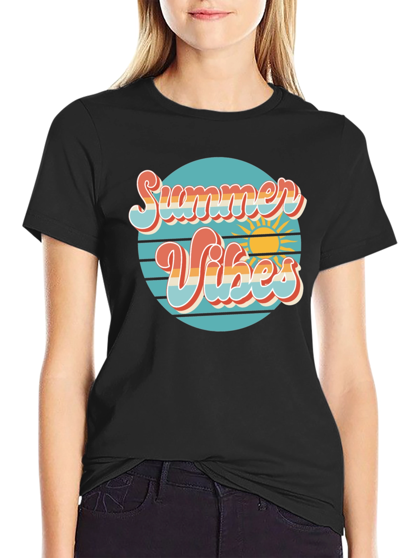 Black Summer Vibes Retro T-Shirt - Graphic Tee view 2