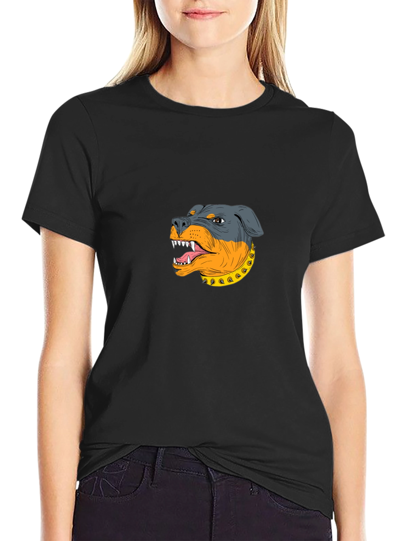 Black Rottweiler Graphic Print Black T-Shirt view 2