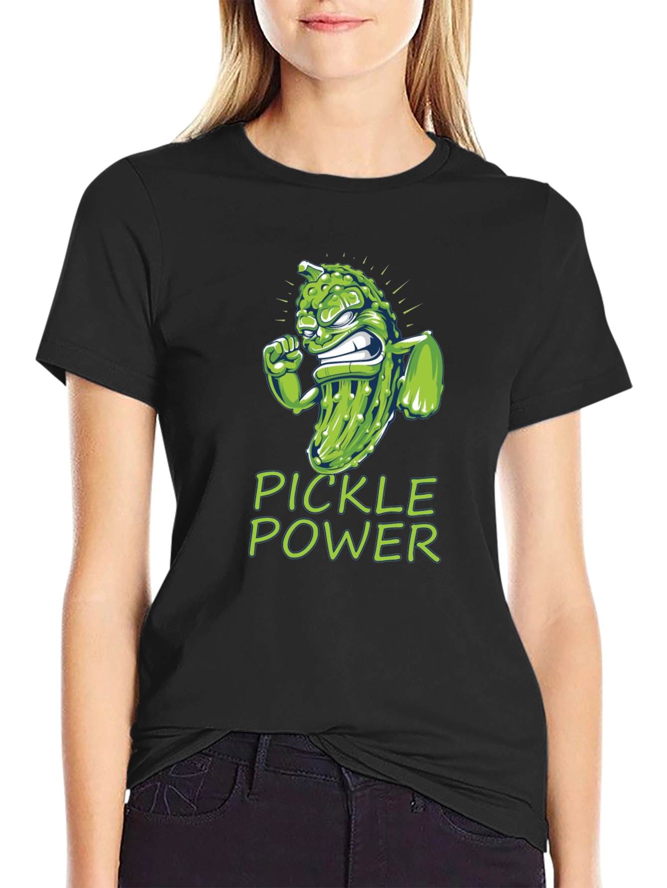 Black Pickle Power Graphic Tee -  Funny Foodie Shirt view 2