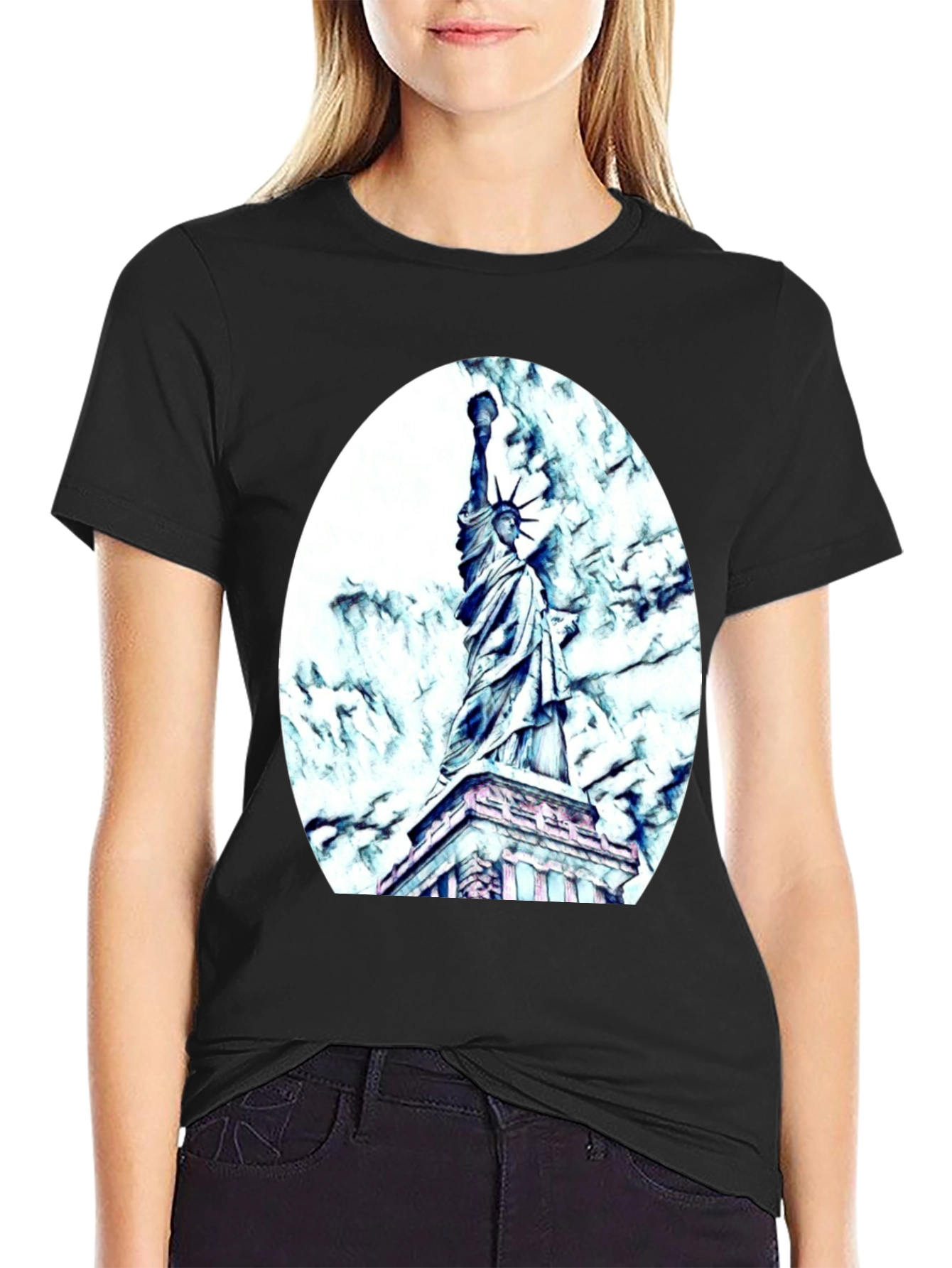 Black Statue of Liberty Graphic Tee - Black Cotton Blend view 2