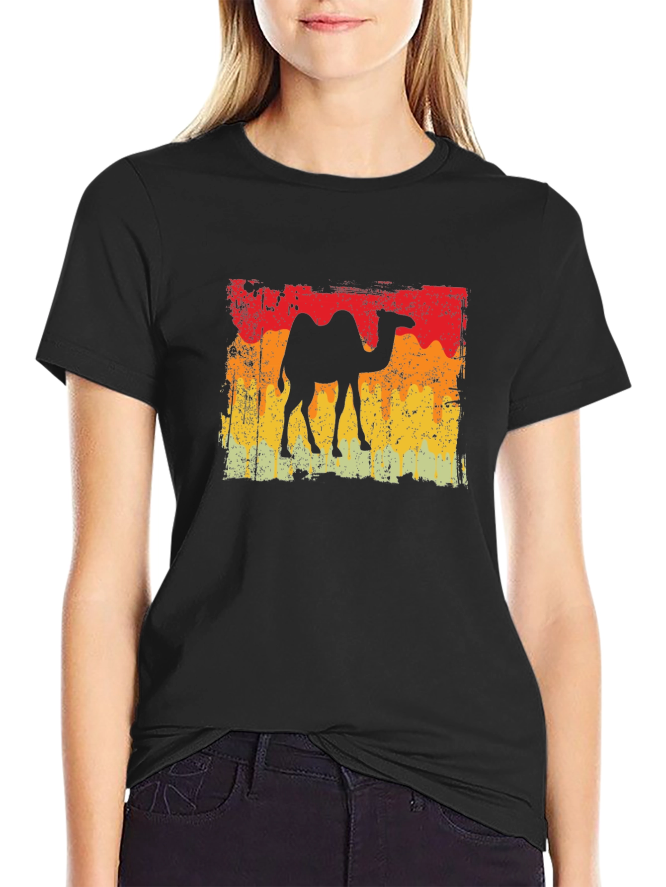 Black Retro Camel T-Shirt - Vintage Desert Vibes view 2