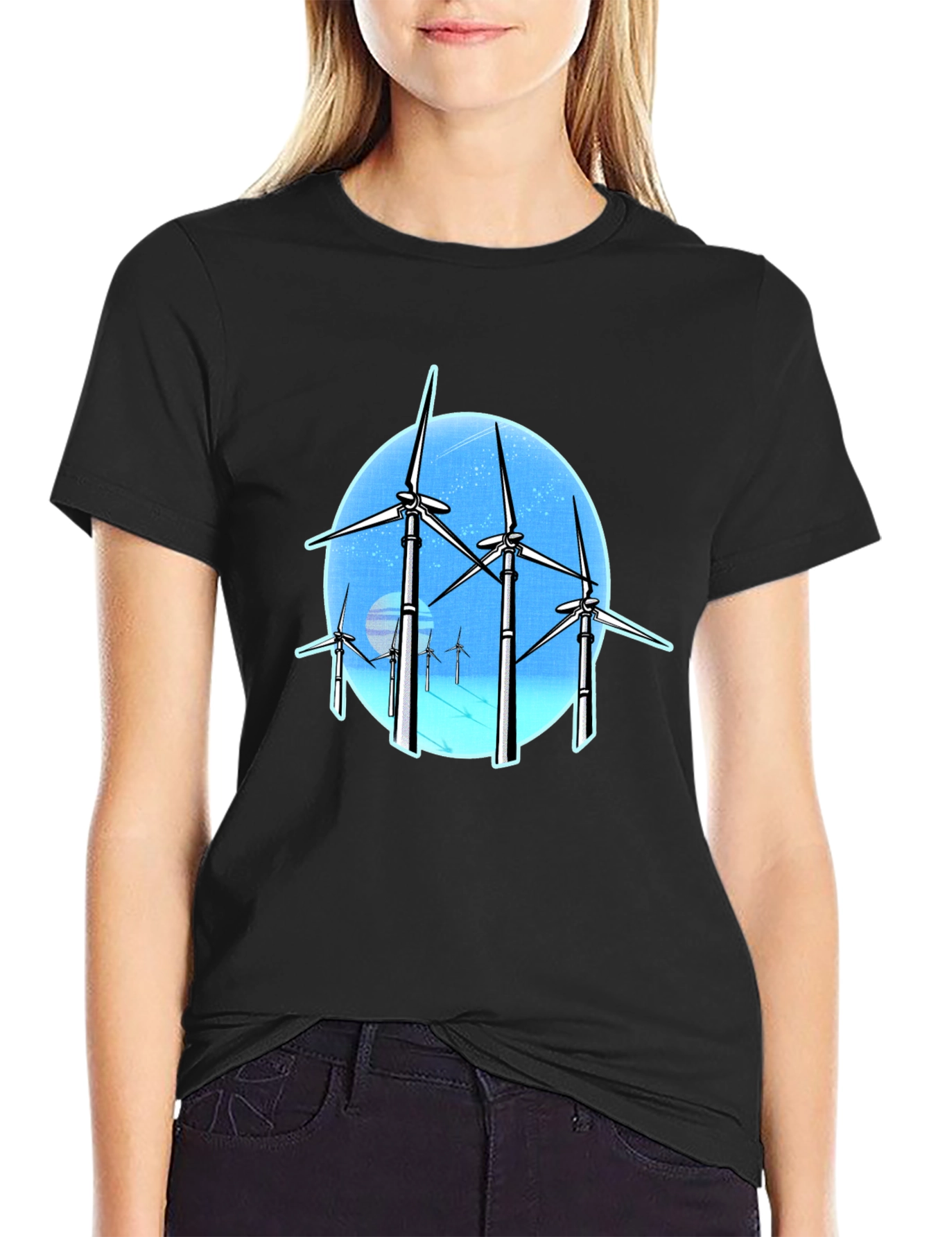 Black Wind Turbine Graphic Tee - Black Cotton Blend view 2