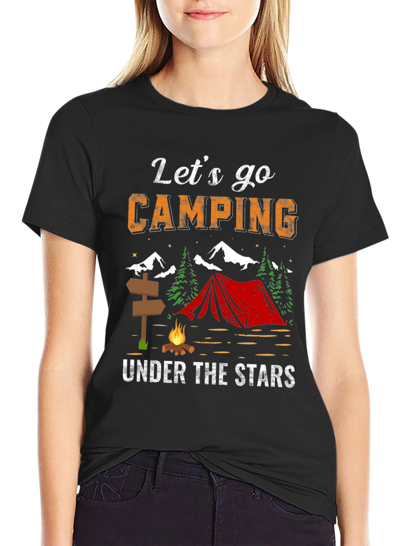 Black Let's Go Camping Under the Stars Black T-Shirt view 2