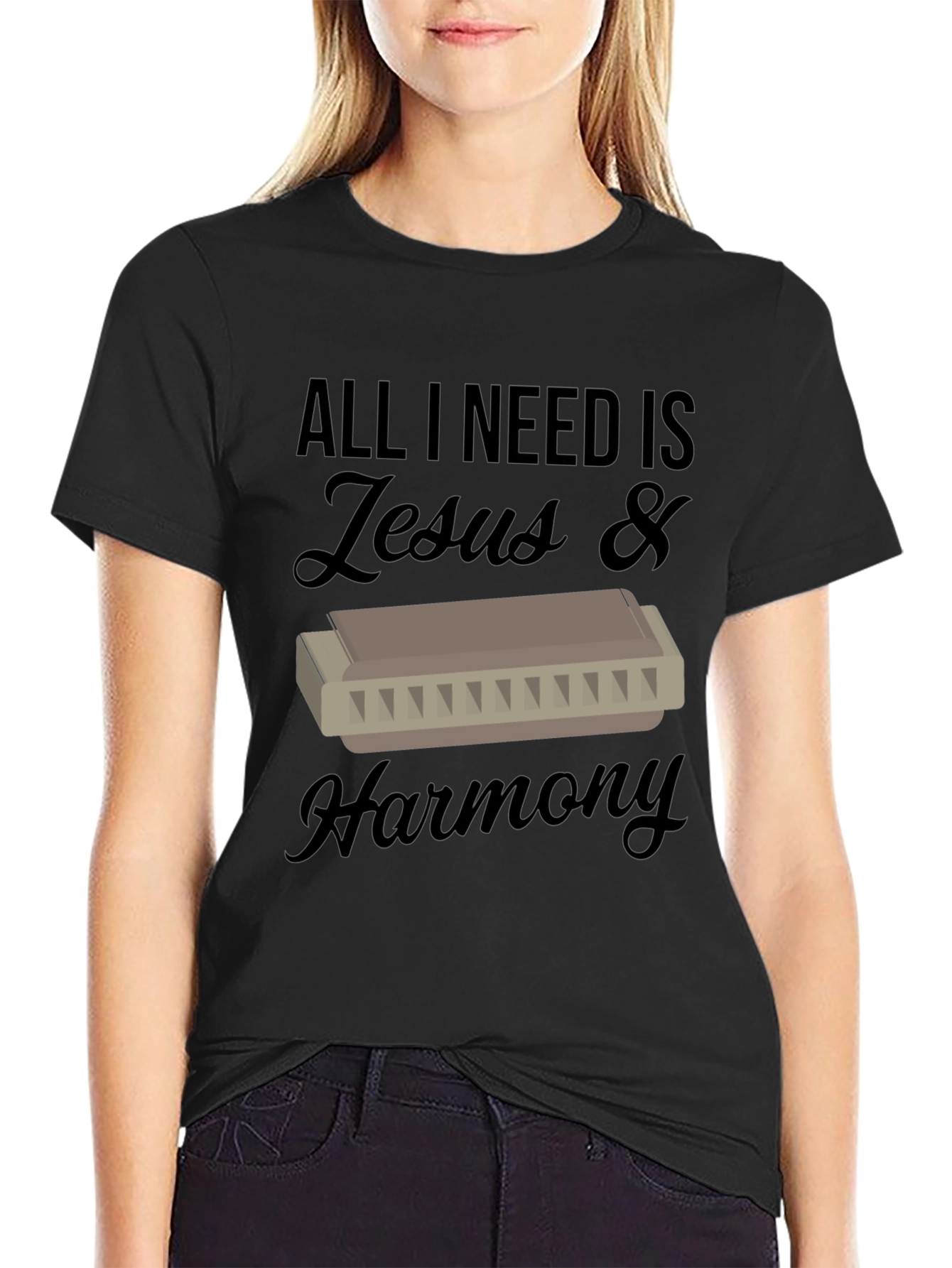Black Jesus & Harmony T-Shirt - Music Lover Tee view 2