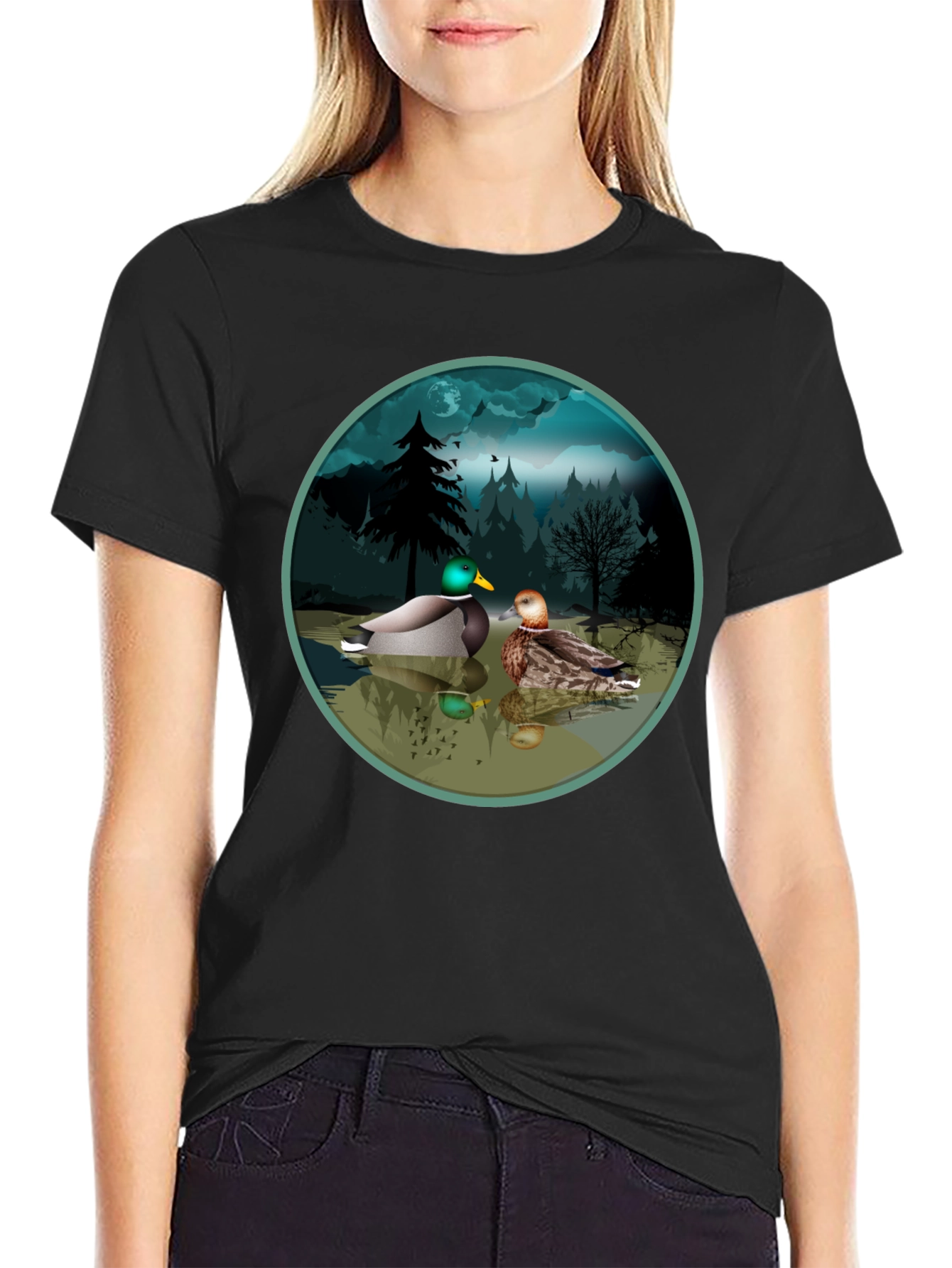 Black Duck Pond Graphic Tee - Black Cotton T-Shirt view 2