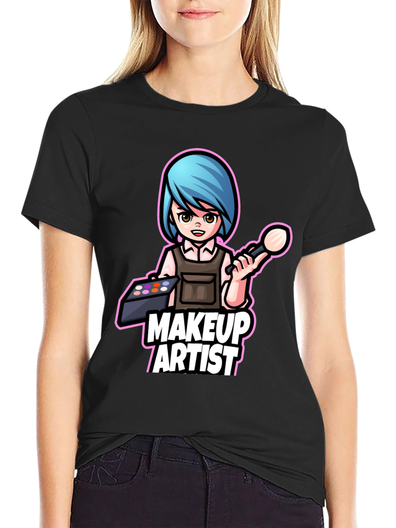 Black Makeup Artist Cartoon Graphic Tee view 2